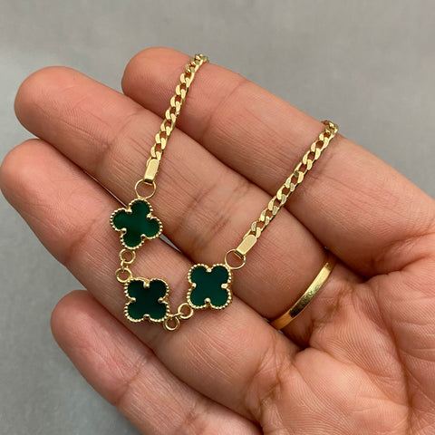 Pulso cubano y trebol fondo verde Oro amarillo 18k 6,10 Gr / 9,65 mm / 20,5 Cm Broche 0,40