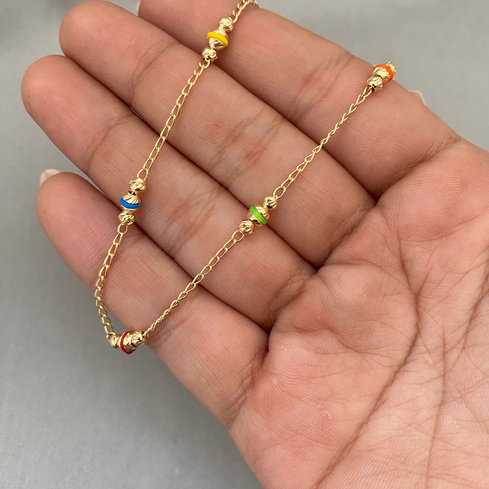 Pulso balines diamantados cauchos colores Oro amarillo 18k +1 / 2,55 Gr / 3,6 mm / 19 Cm Broche 0,40