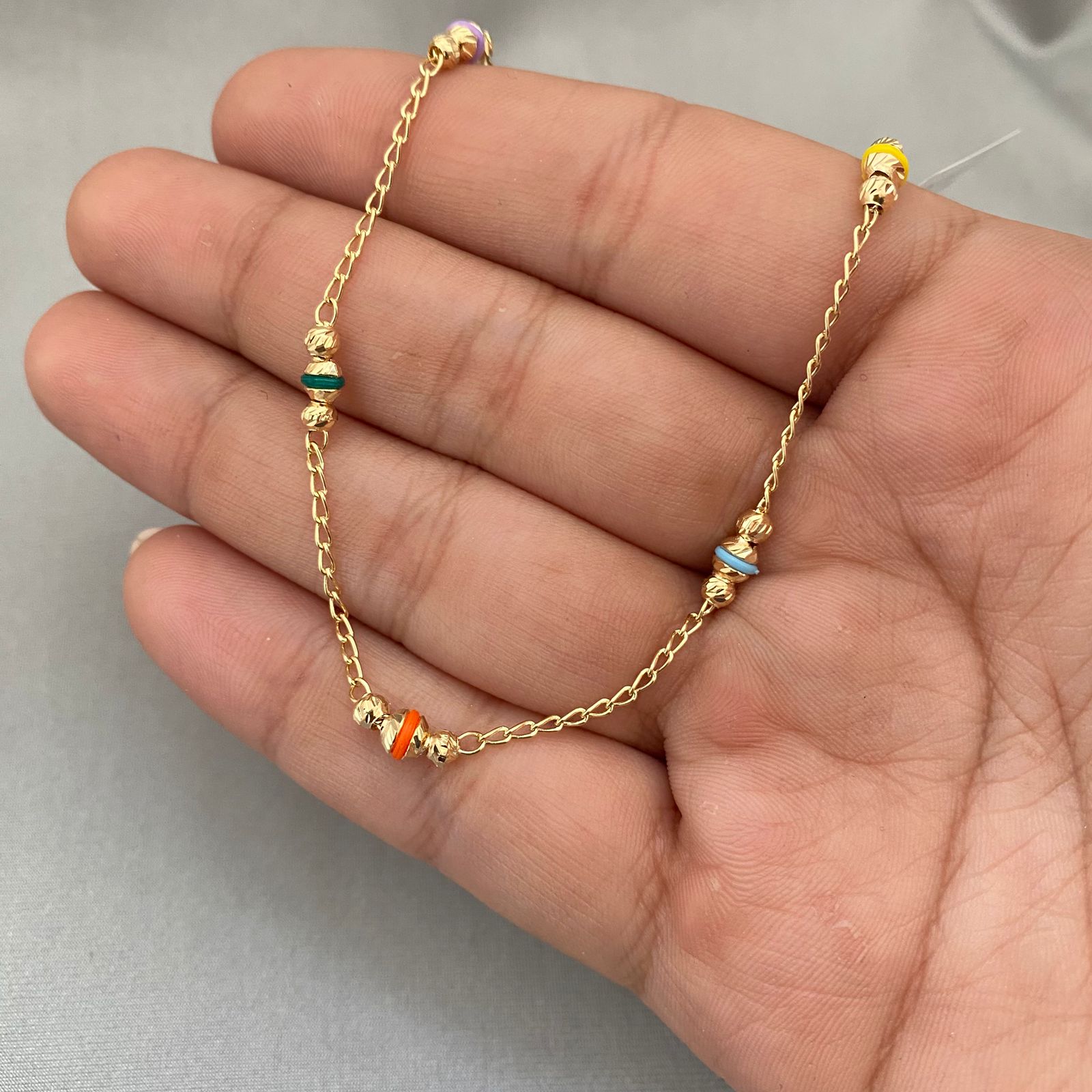 Pulso balines diamantados cauchos colores Oro amarillo 18k +1 / 2,70 Gr / 3,6 mm / 19 Cm Broche 0,60