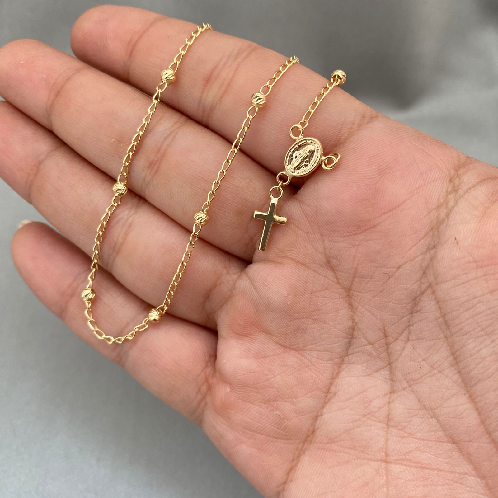 Tobillera denario virgen milagrosa Oro amarillo 18k +1 / 2,85 Gr / 3,0 mm / 26 Cm Broche 0,40