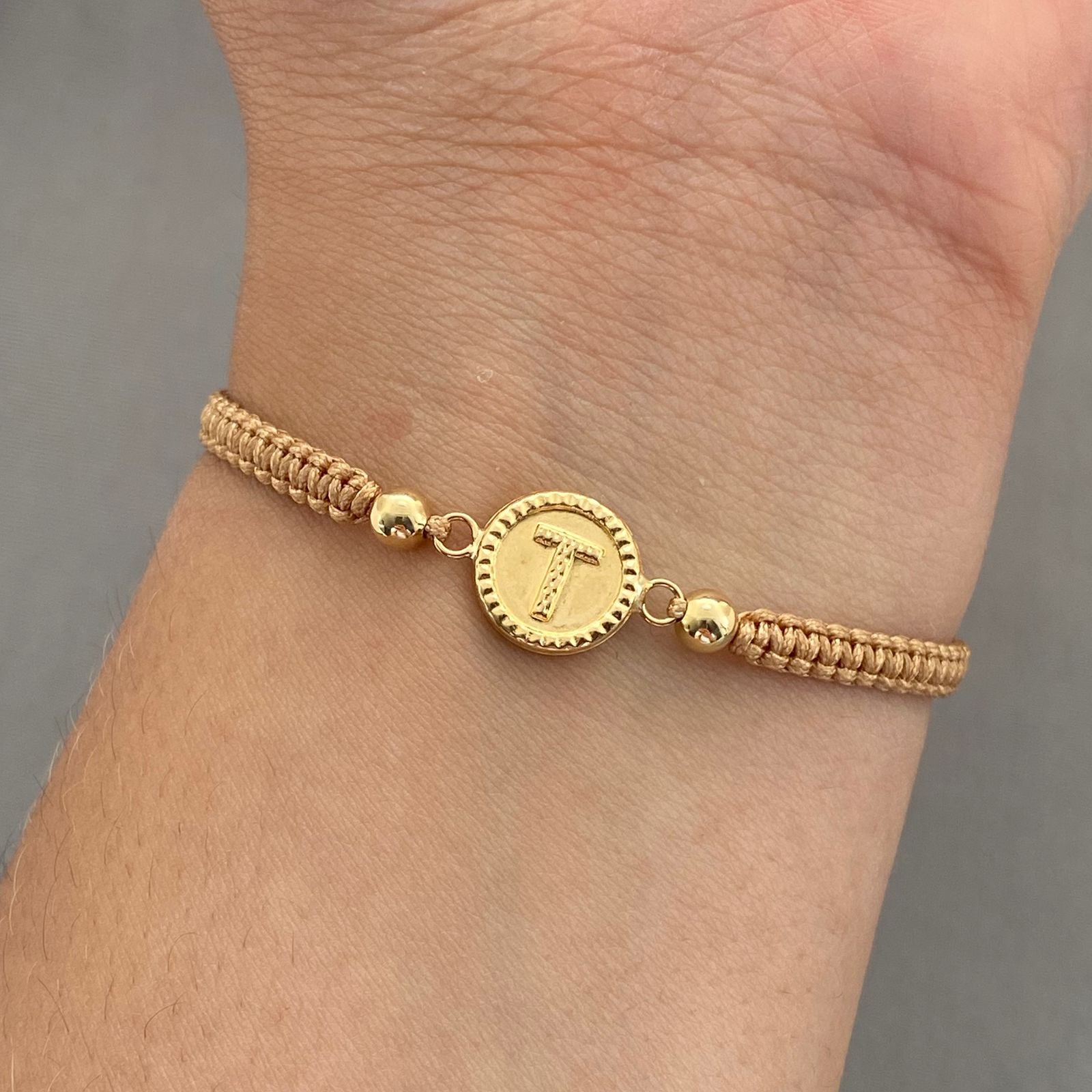 Pulsera tejida herraje letra t Oro amarillo 18k 0,85 Gr
