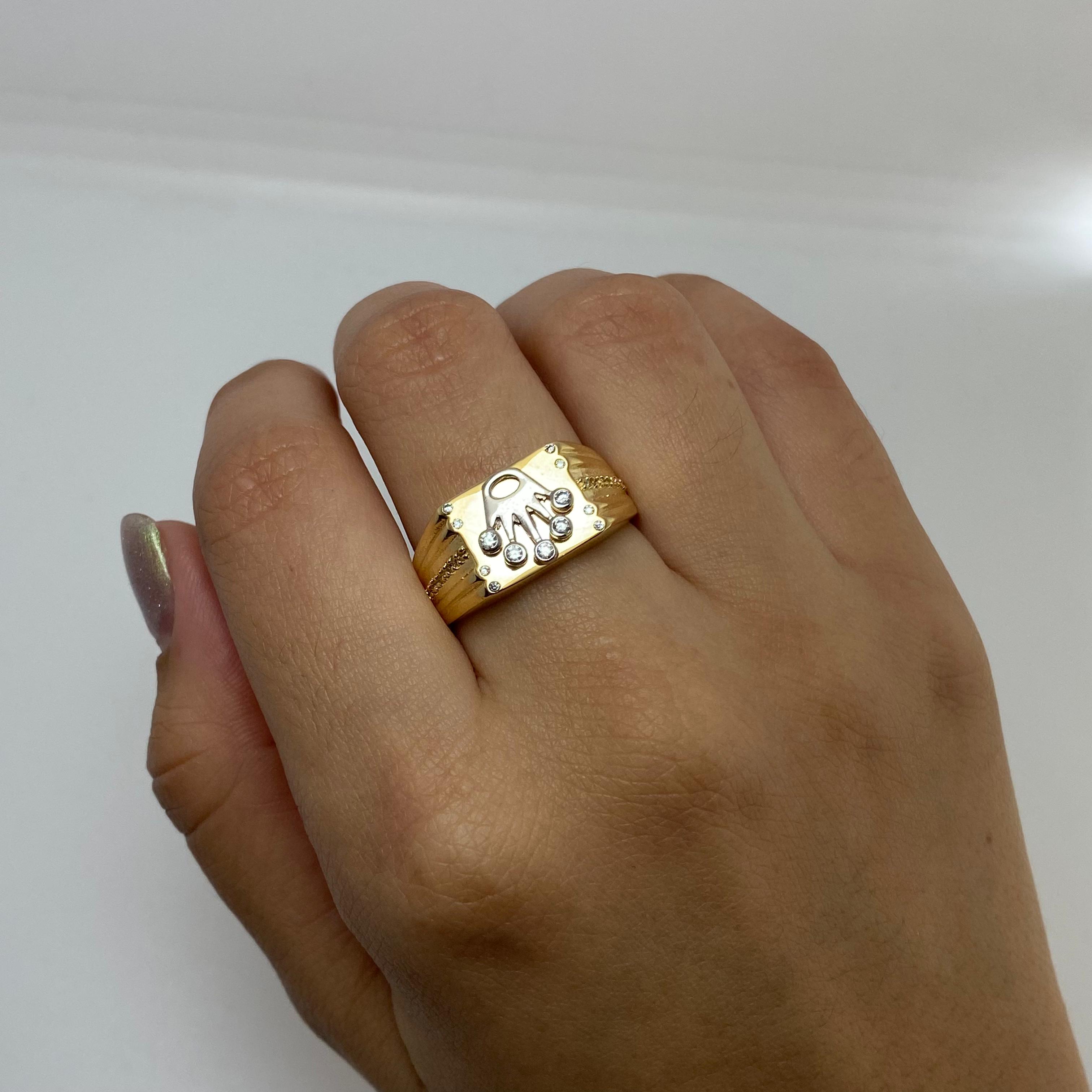 Anillo relieve silueta corona rx Oro amarillo y Oro blanco 18k / Talla 10 1/2 / 5,75 Gr