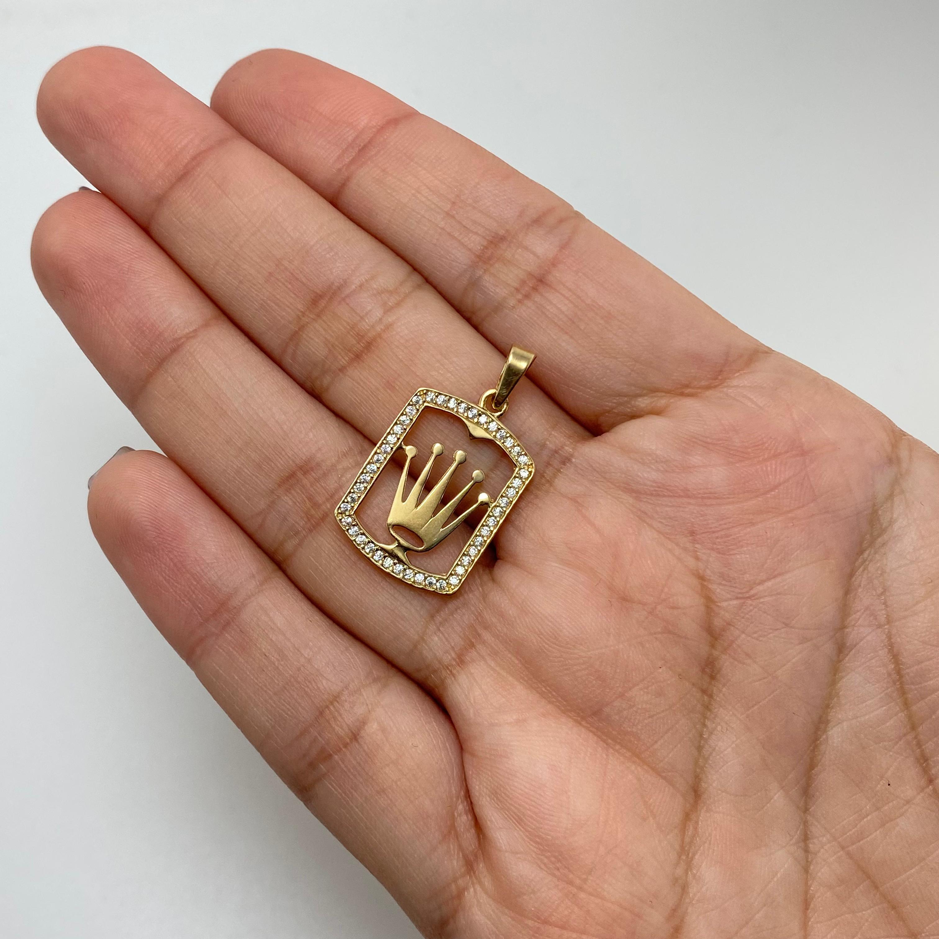 Dije cuadrado centro corona rx Oro amarillo 18k 2,0 Gr / 2,8 Cm