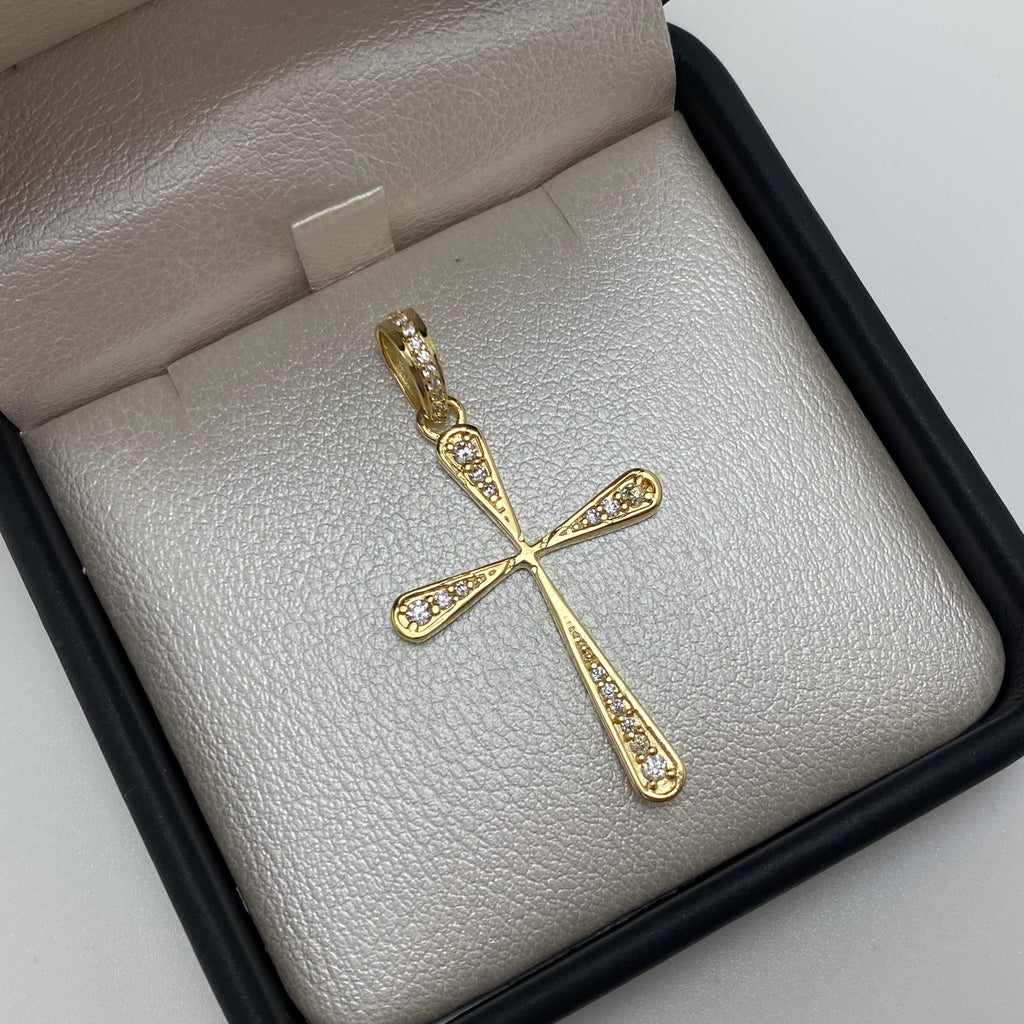 Dije cruz circones blancos Oro amarillo 18k 3,7 Gr / 4,5 Cm