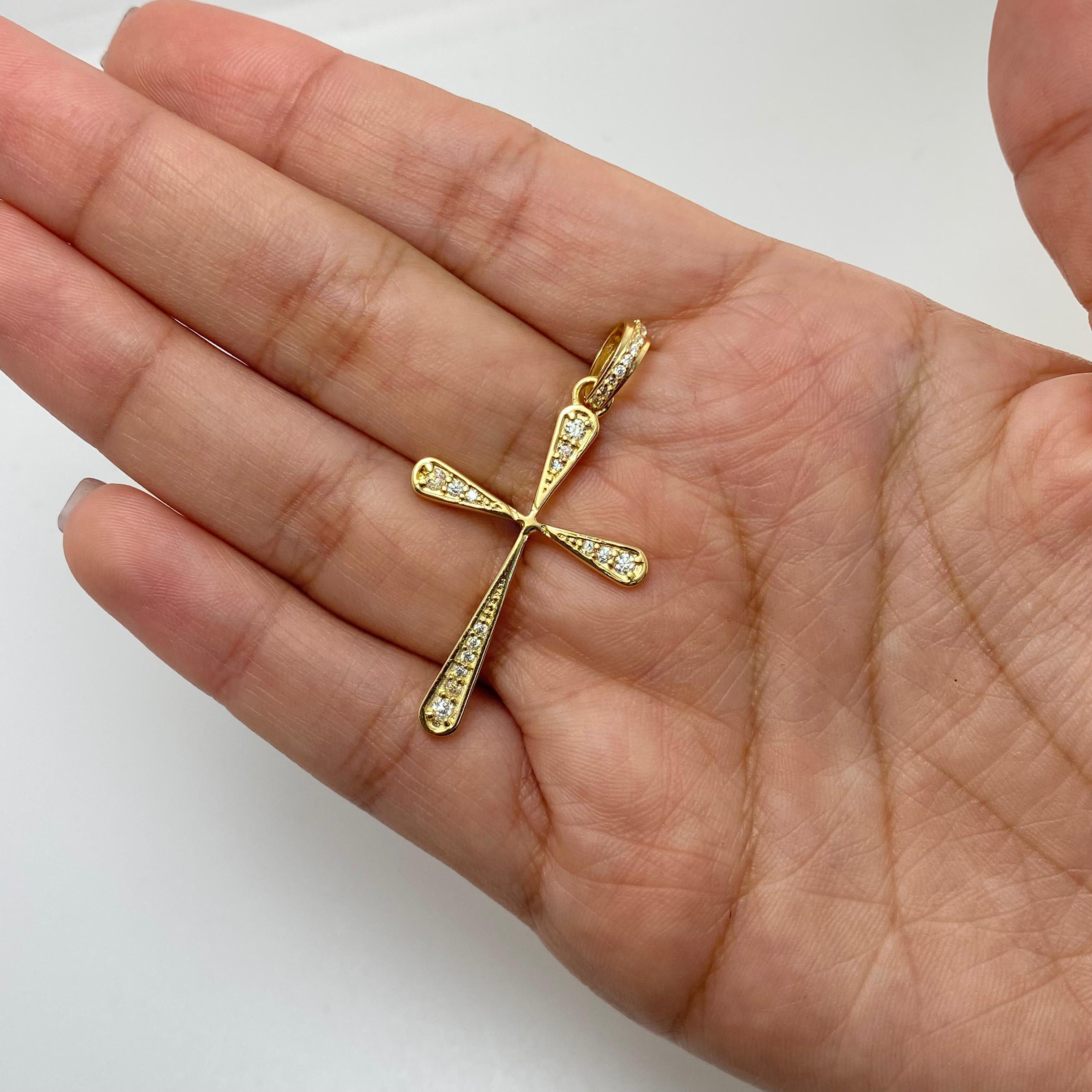 Dije cruz circones blancos Oro amarillo 18k 3,7 Gr / 4,5 Cm