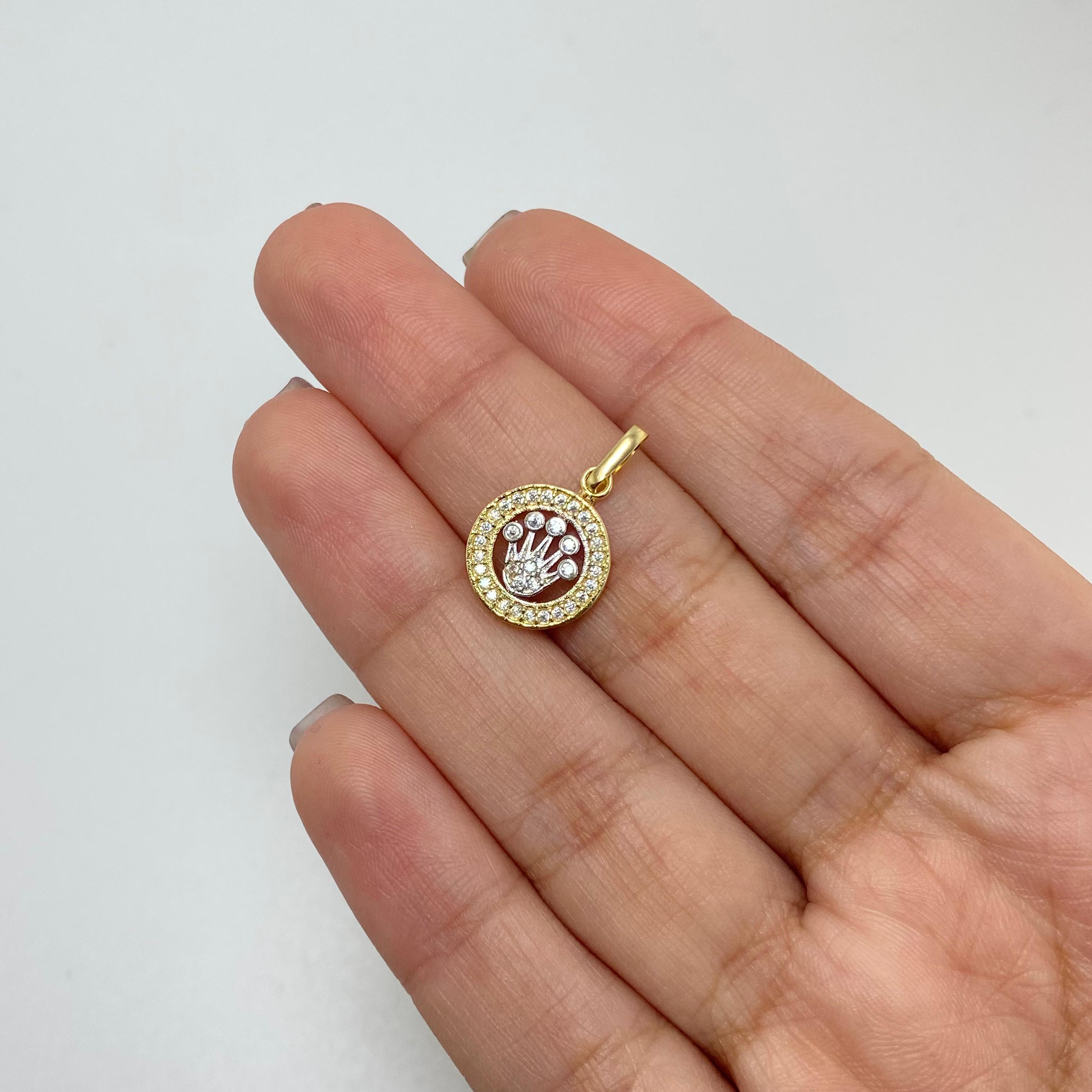 Dije redondo corona rx casting Oro amarillo y Oro blanco 18k 1,65 Gr / 2,0 Cm