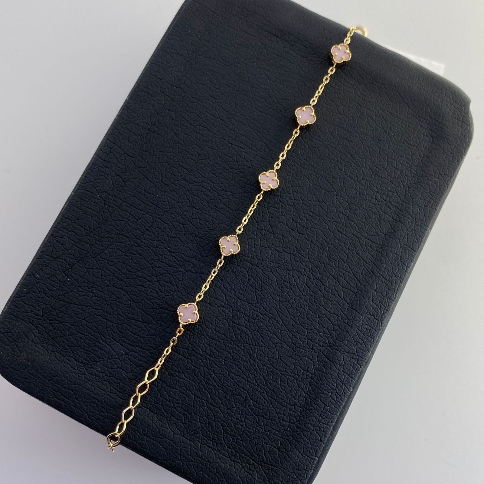 Pulso It trebol fondo rosa Oro amarillo 18k +4 / 3,15 Gr / 4,85 mm / 18 Cm