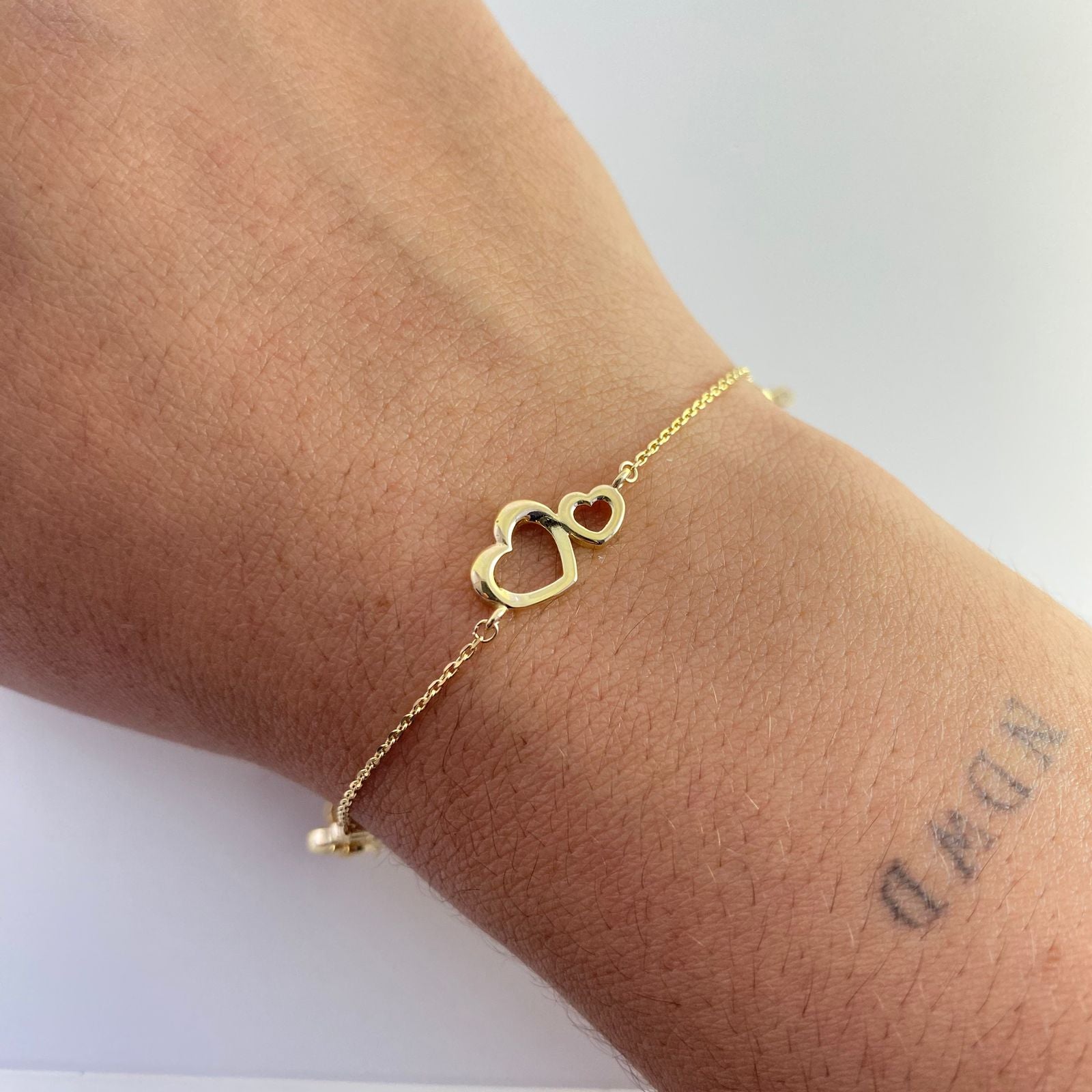 Pulso It aro seguido doble corazon liso Oro amarillo 18k +3 / 2,85 Gr / 18 Cm