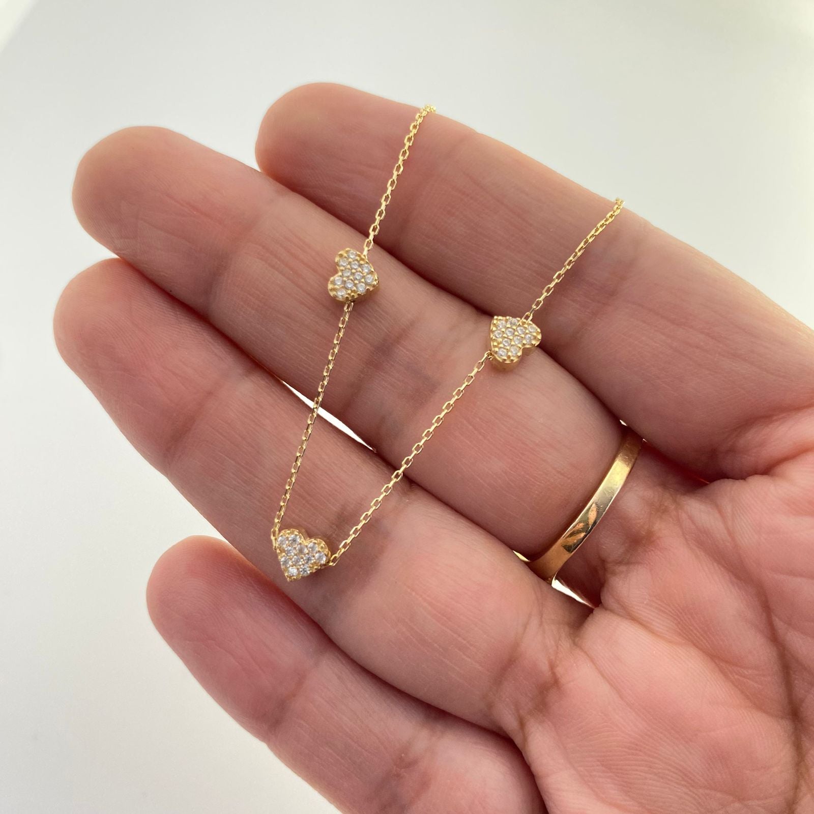 Pulso It aro seguido triple corazon casting Oro amarillo 18k +3 / 2,2 Gr / 18 Cm