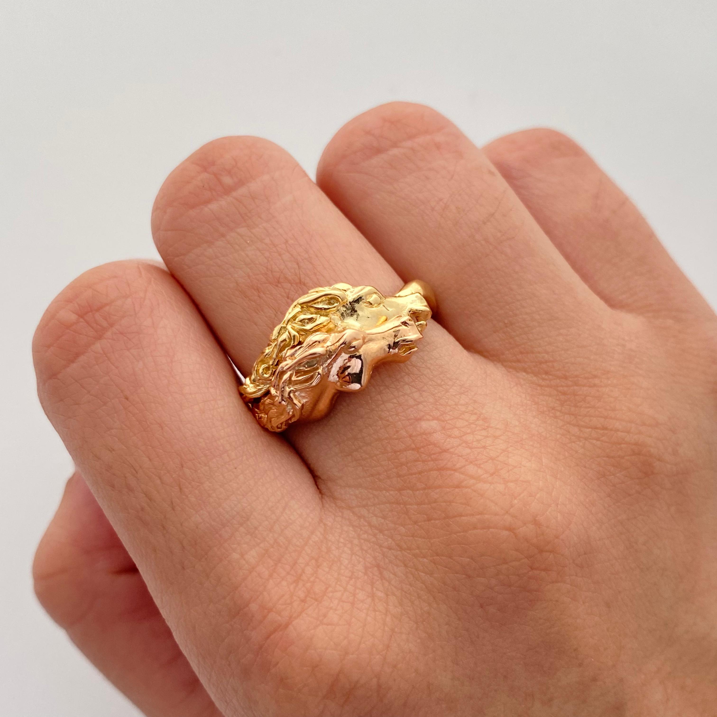 Anillo doble caballo Oro amarillo y Oro rosa 18k / Talla 10 1/2 / 6,9 Gr