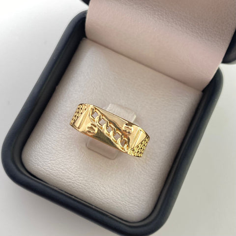 Anillo rectangulo cubano central  Oro amarillo 18k / Talla 10 / 4 Gr