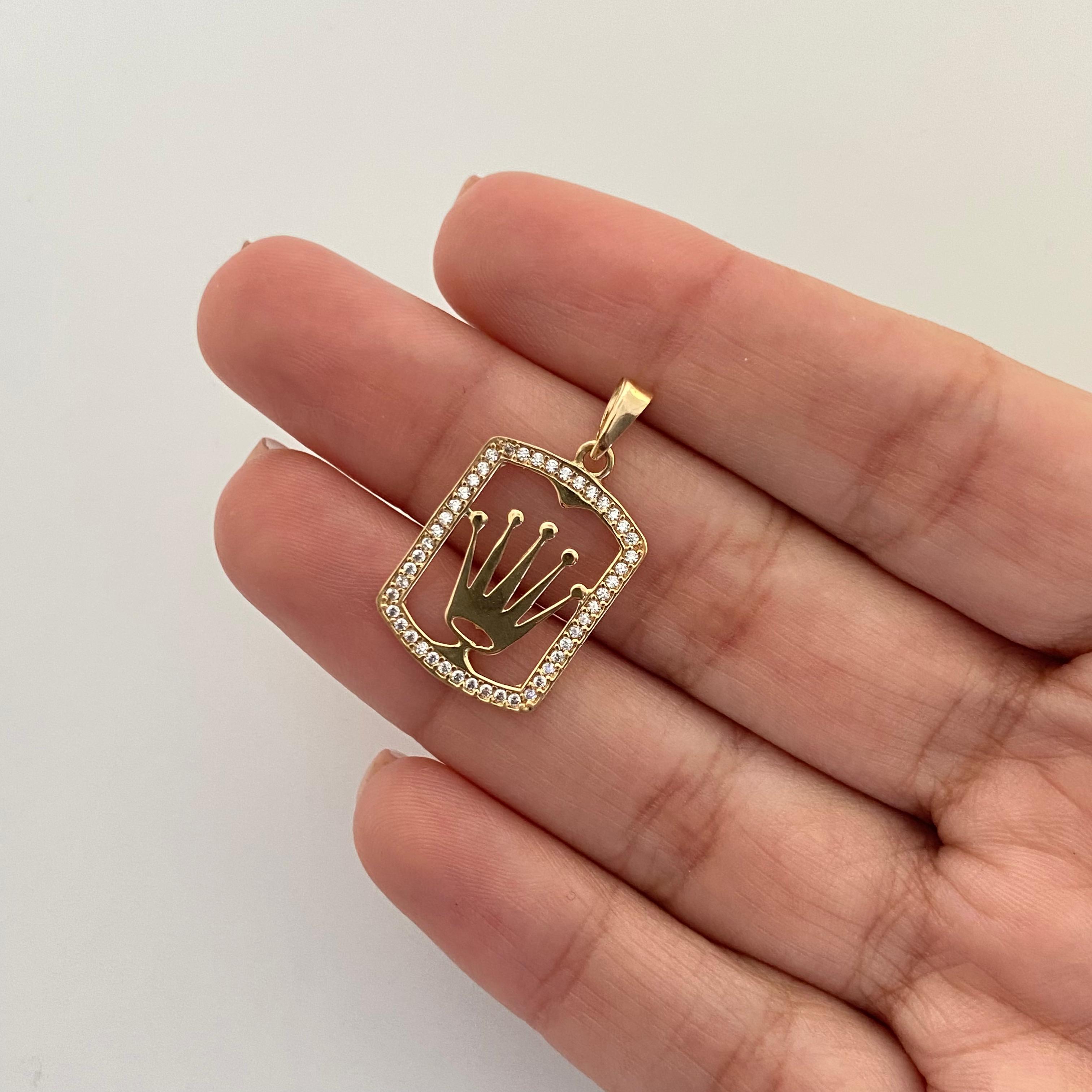Dije placa cuadrada corona rx borde casting Oro amarillo 18k 1,9 Gr / 3,8 Cm