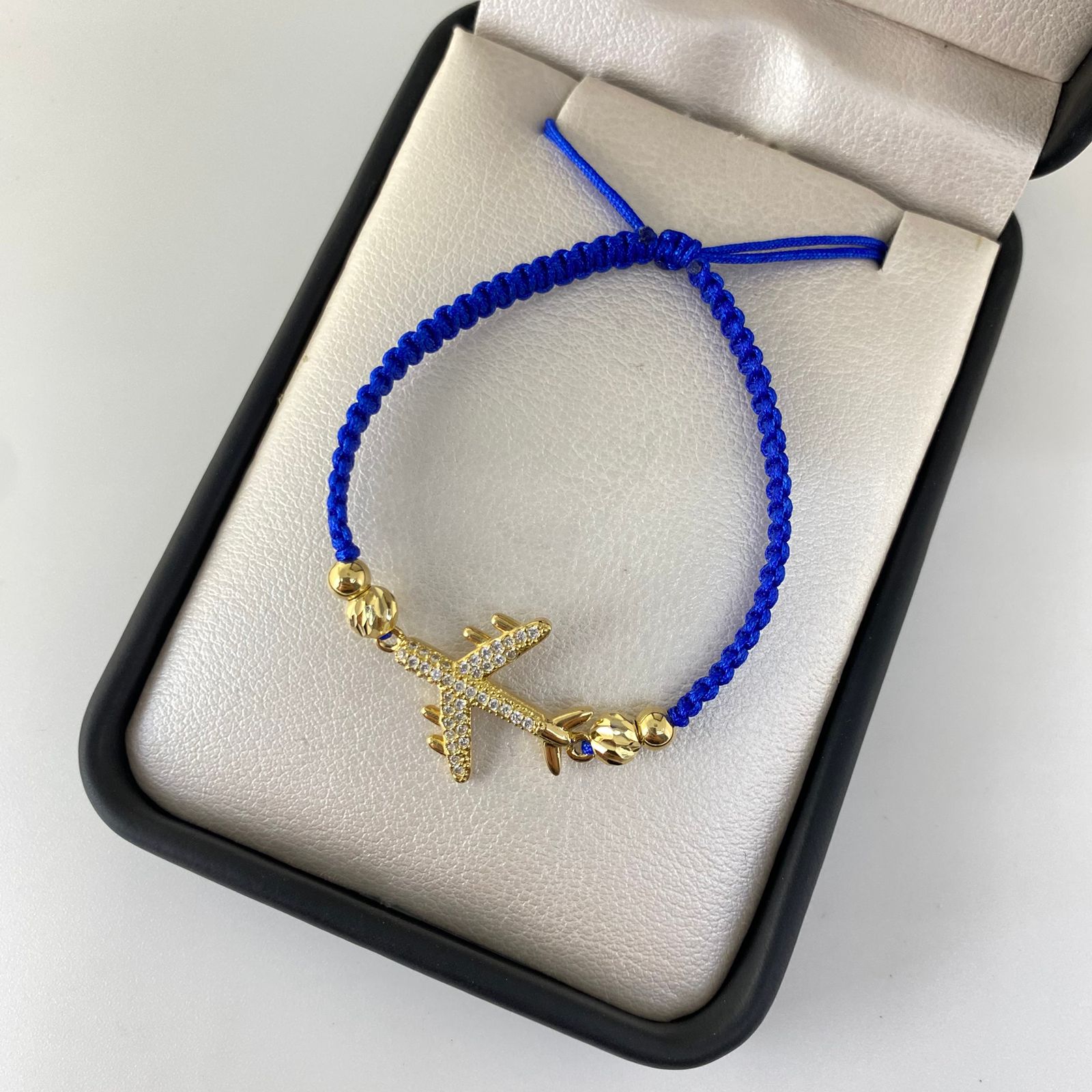 Pulsera tejida herraje avion balines diamantados #5 y lisos #4 Oro amarillo 18k 3,0 Gr