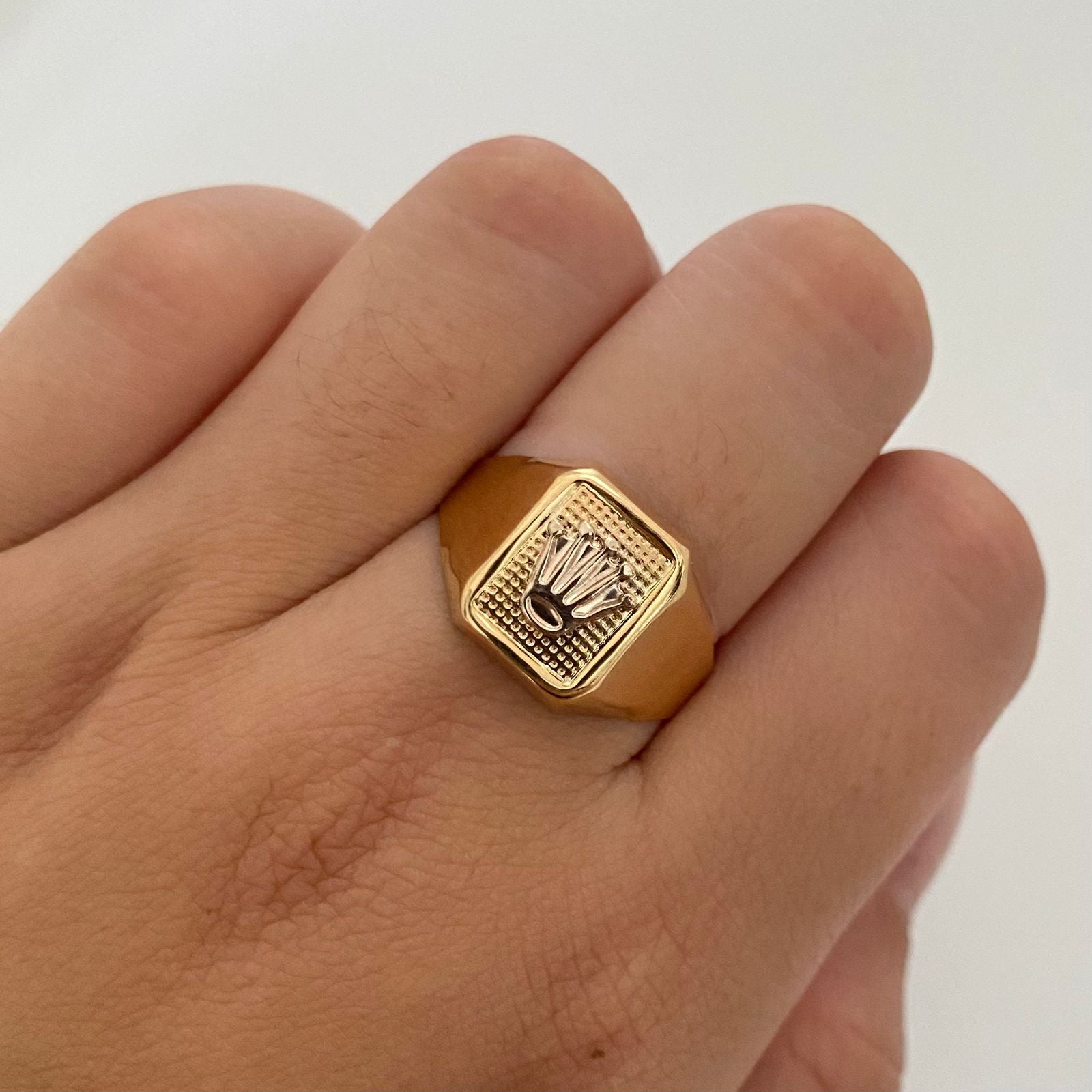 Anillo fondo diamantado corona rx Oro amarillo y Oro blanco 18k / Talla 11 1/4 / 3,4 Gr