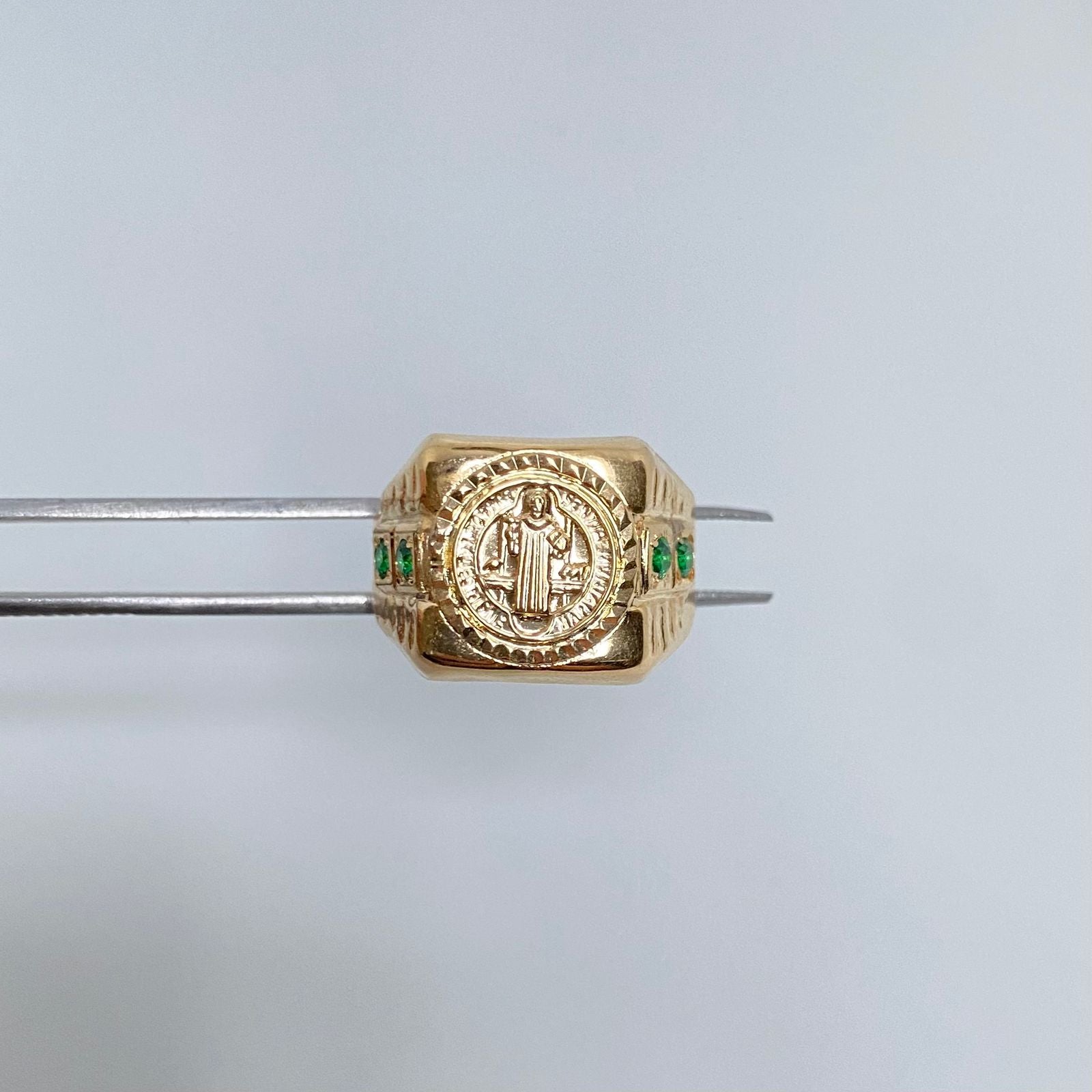 Anillo san benito circones verdes Oro amarillo 18k / Talla 11 3/4 / 4,65 Gr