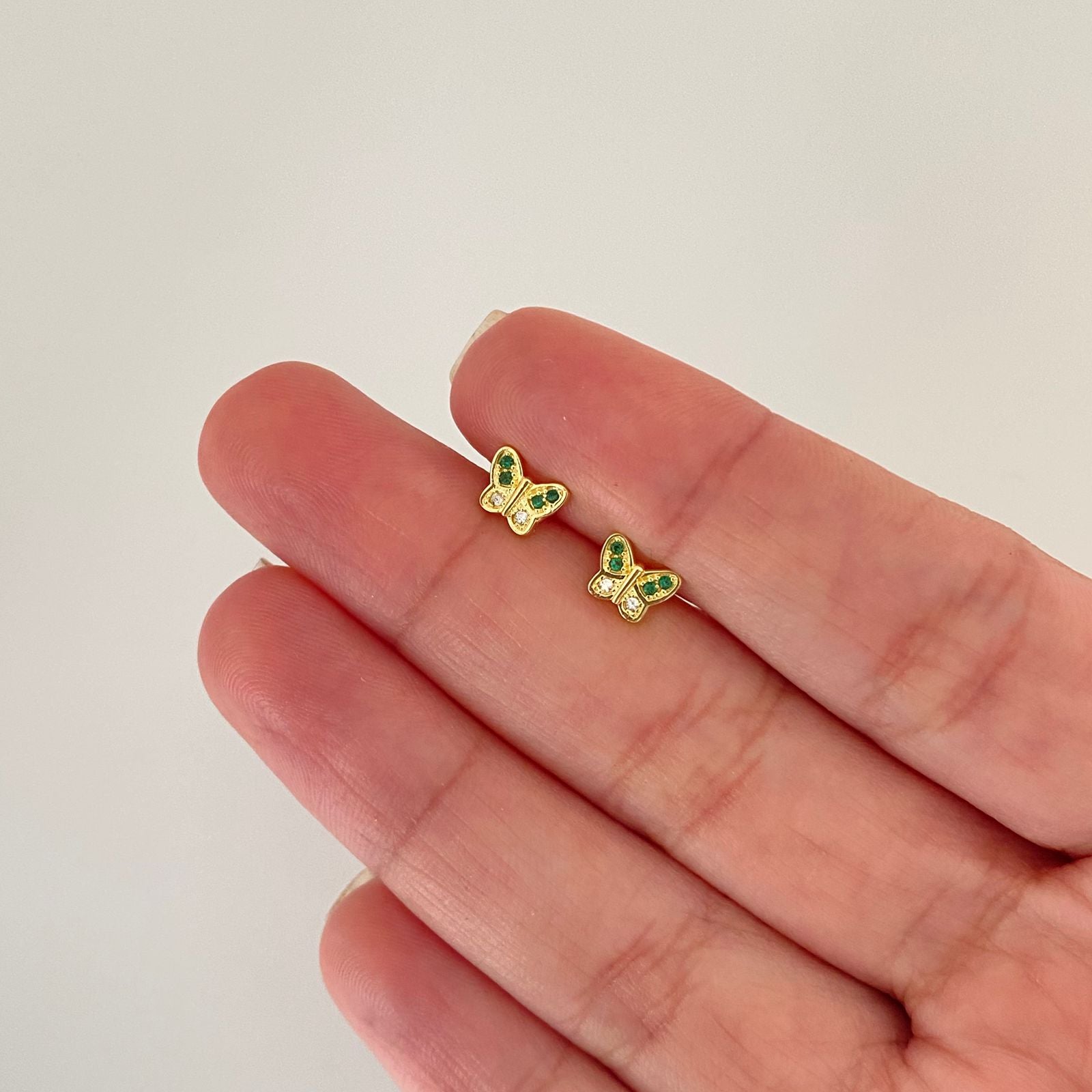 Topos mariposa circones verdes y blancos Oro amarillo 18k 1,05 Gr / 6,65 mm