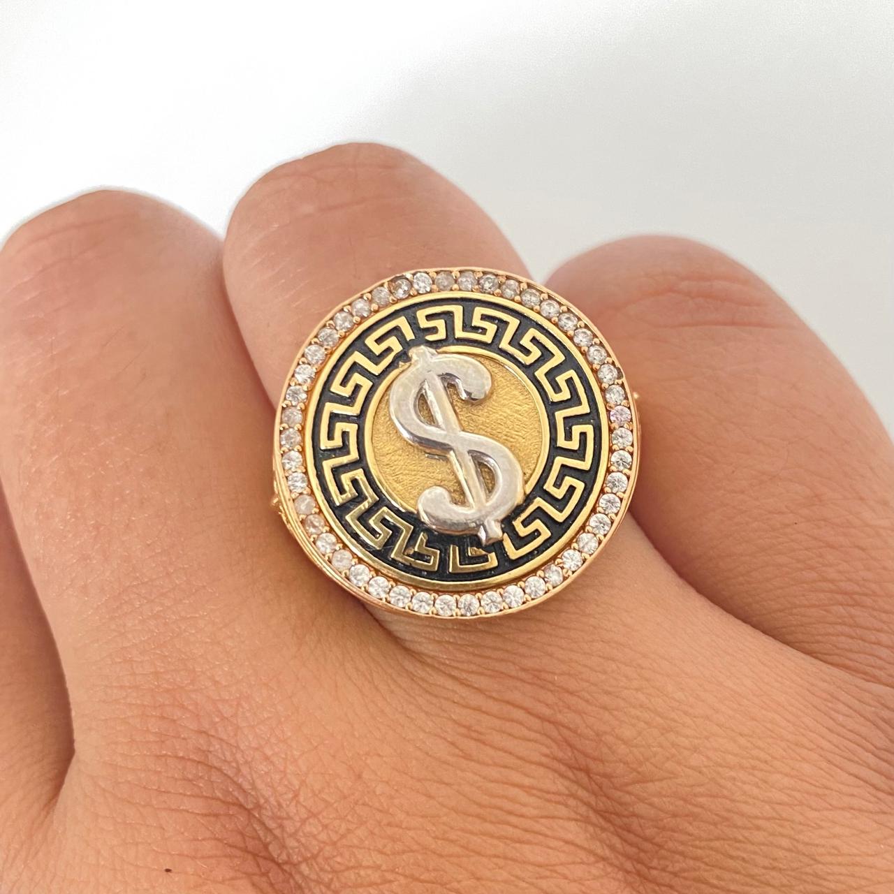 Anillo grabado signo pesos borde vs casting Oro amarillo Y Oro rosa 18k / Talla 10 1/2 / 11,7 Gr