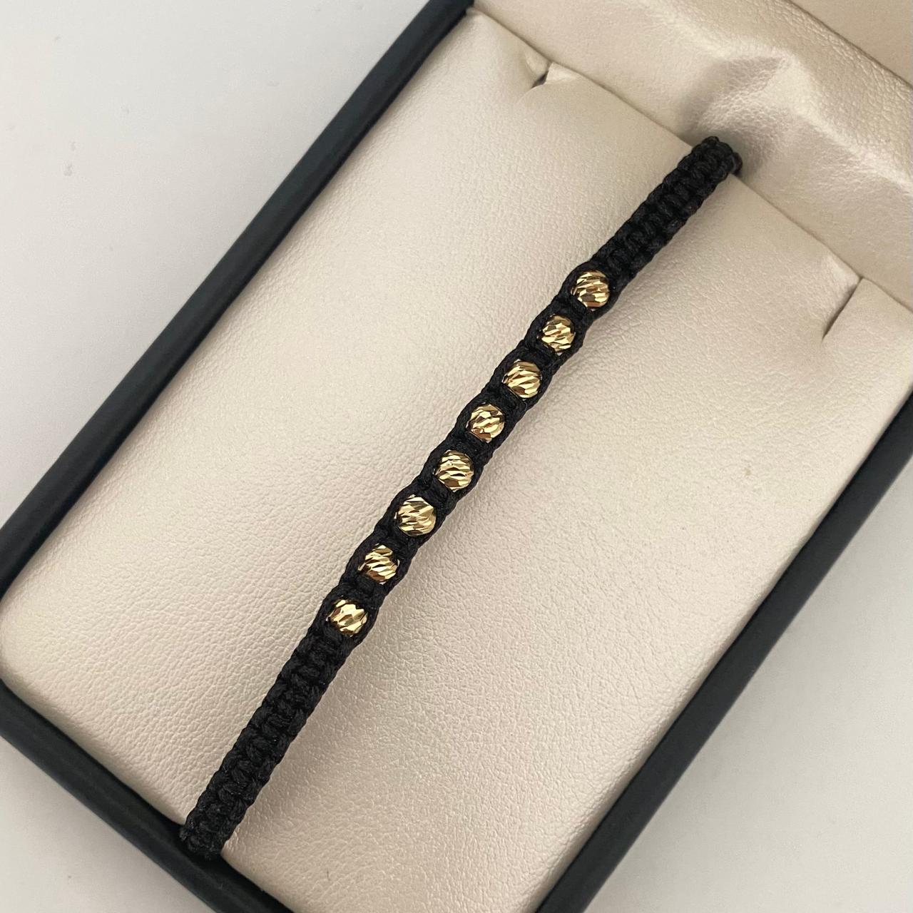 Pulsera tejida balines diamantados abrazados #4  Oro amarillo 18k 0,90 Gr