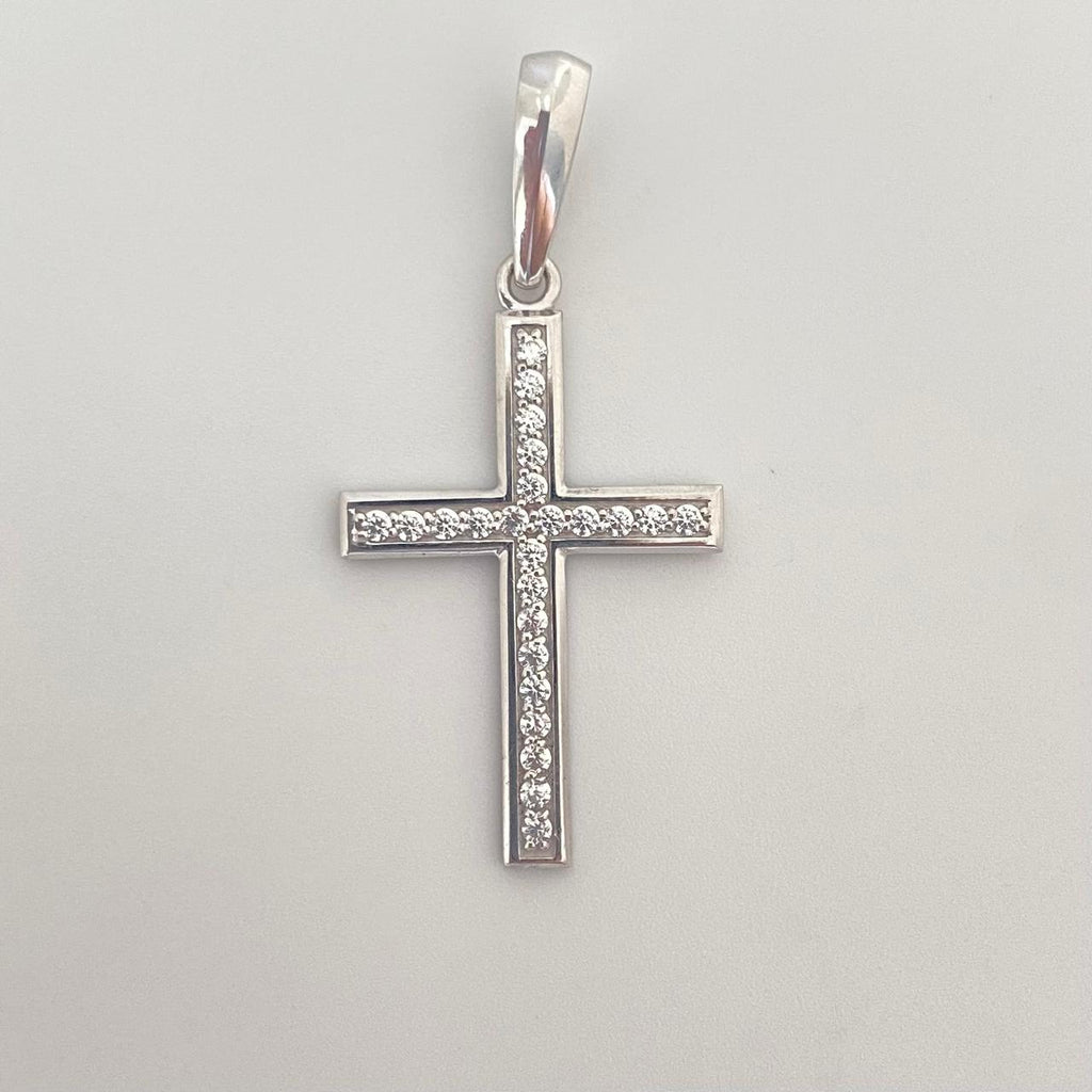 Dije cruz centro casting (POR FABRICACIÓN) Oro blanco 18k 4,25 Gr / 4,0 Cm