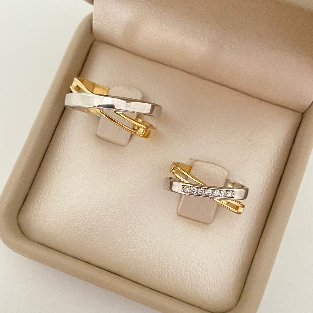Argollas de matrimonio helices diamantes blancos Oro amarillo y Oro blanco 18k / Talla 7/11 / 11,80 Gr