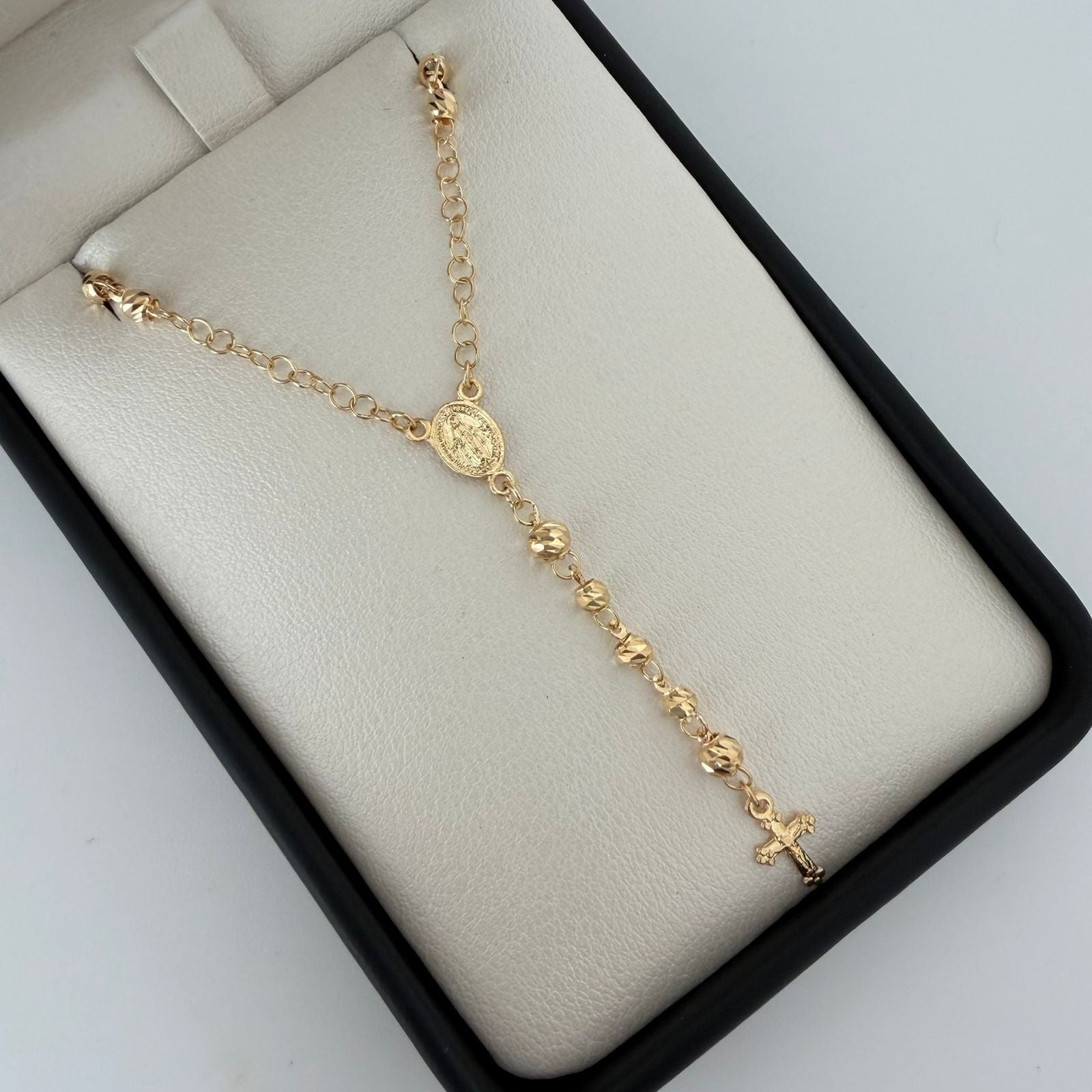 Rosario diamantado aros virgen milagrosa Oro amarillo 18k 6,85 Gr / 3 mm / 56 Cm Broche 0,40