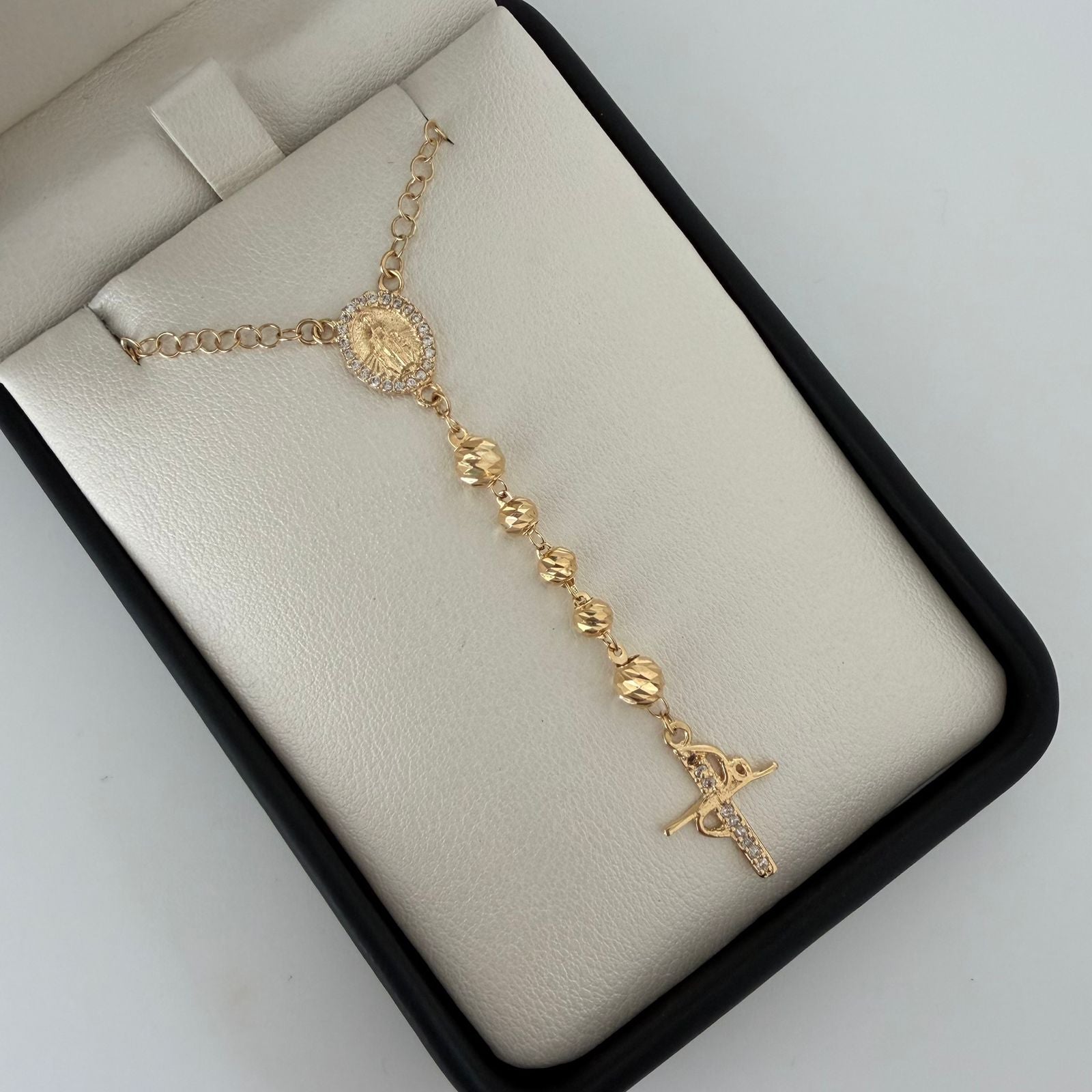 Rosario diamantado crucero casting cruz fe  Oro amarillo 18k 10,45 Gr / 4 mm / 61 Cm Broche 0,60