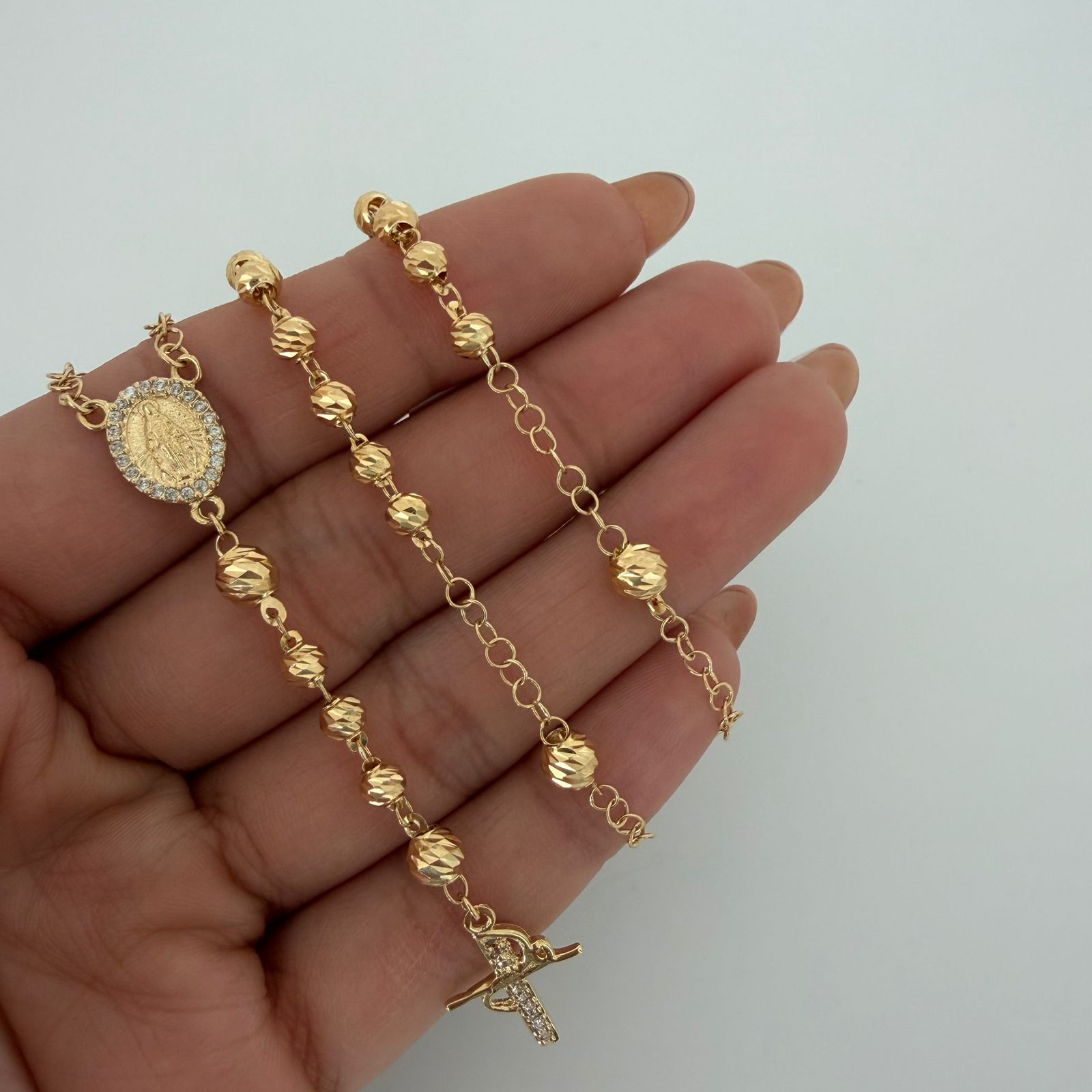 Rosario diamantado crucero casting cruz fe  Oro amarillo 18k 10,45 Gr / 4 mm / 61 Cm Broche 0,40