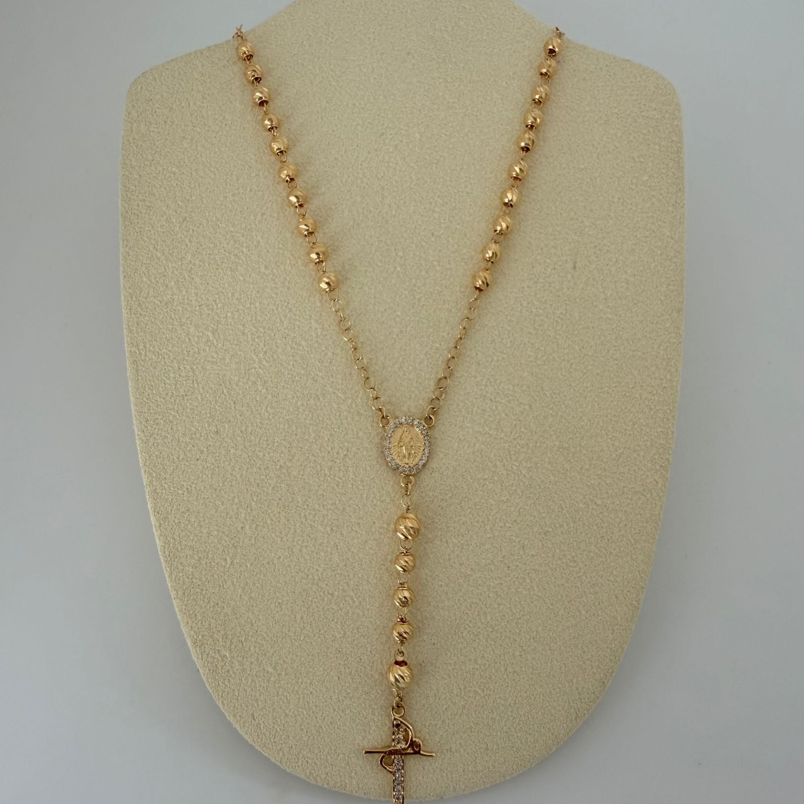 Rosario diamantado crucero casting cruz fe  Oro amarillo 18k 10,45 Gr / 4 mm / 61 Cm Broche 0,40