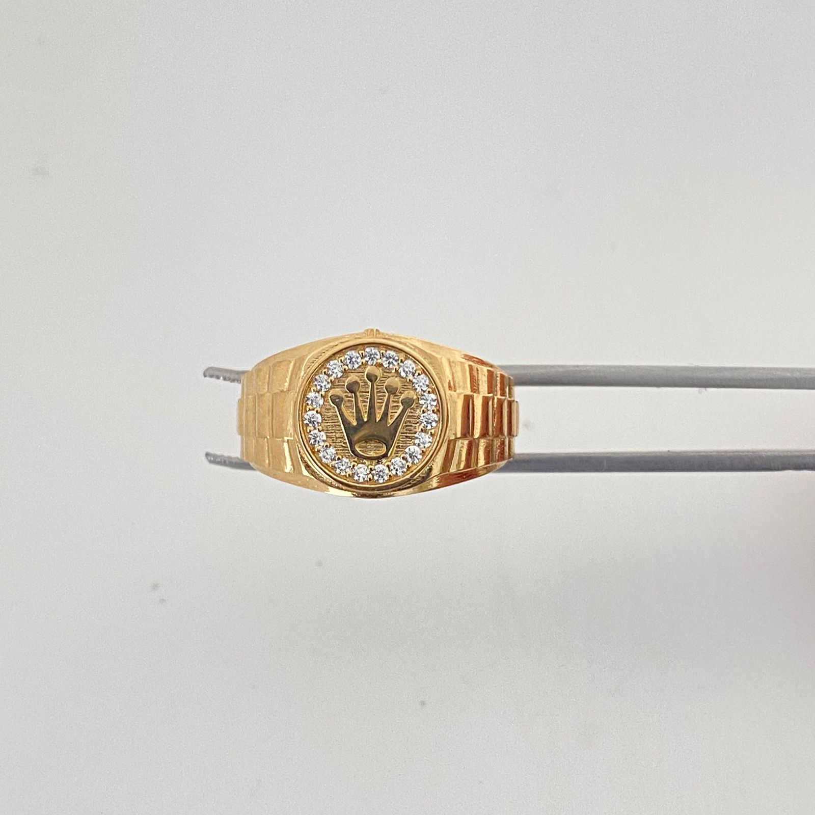 Anillo rx con swarovski blanco (POR FABRICACION)  Oro amarillo 18k / Talla 7 1/2 / 6,5 Gr