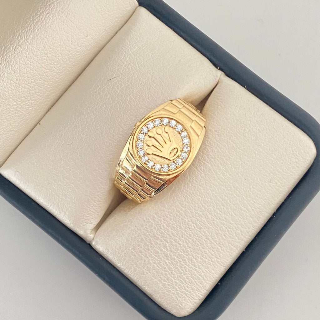 Anillo rx con swarovski blanco (POR FABRICACION)  Oro amarillo 18k / Talla 7 1/2 / 6,5 Gr