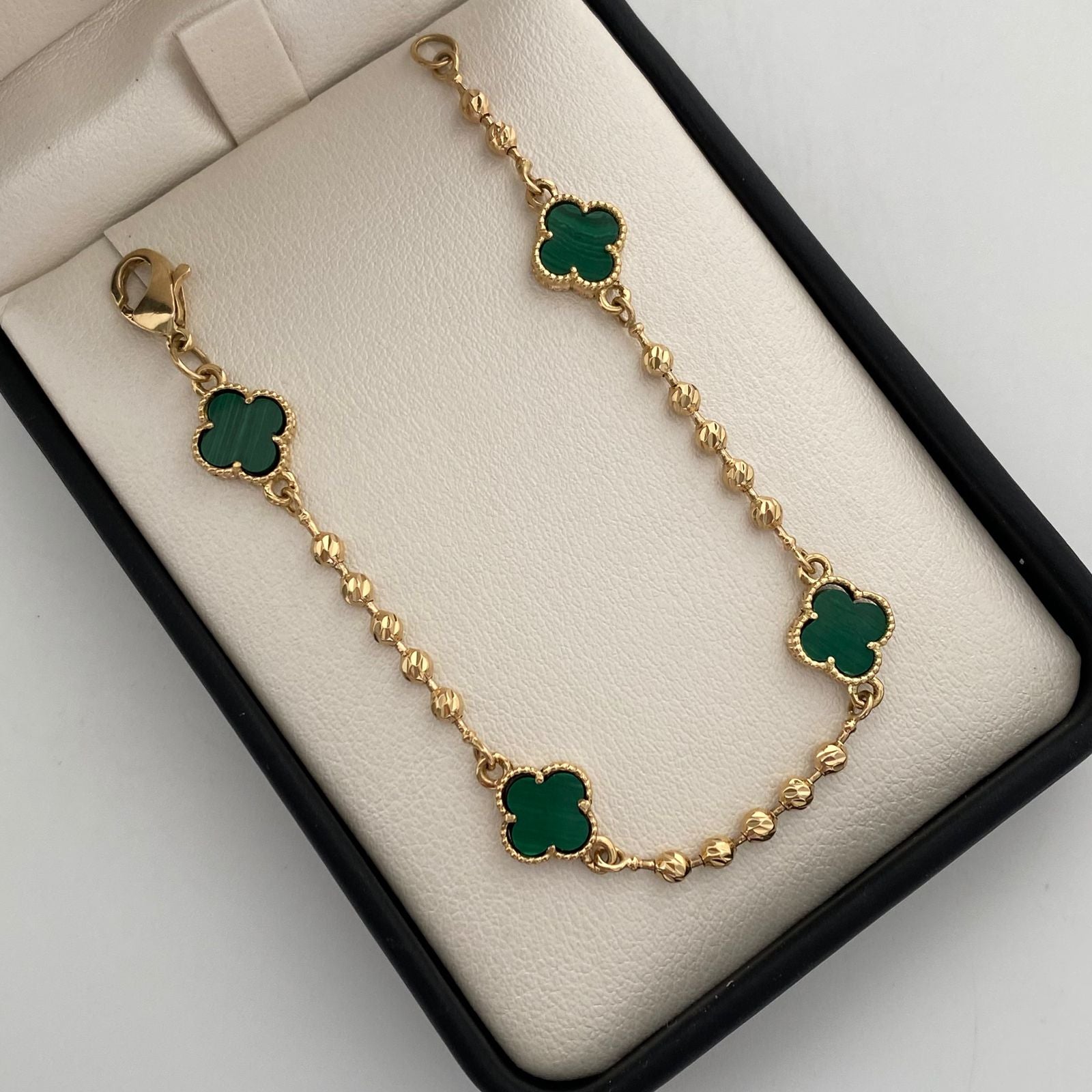 Pulso It Militar Trebol Verde Oro amarillo 18k +3 / 7,05 Gr / 3 mm / 18 Cm