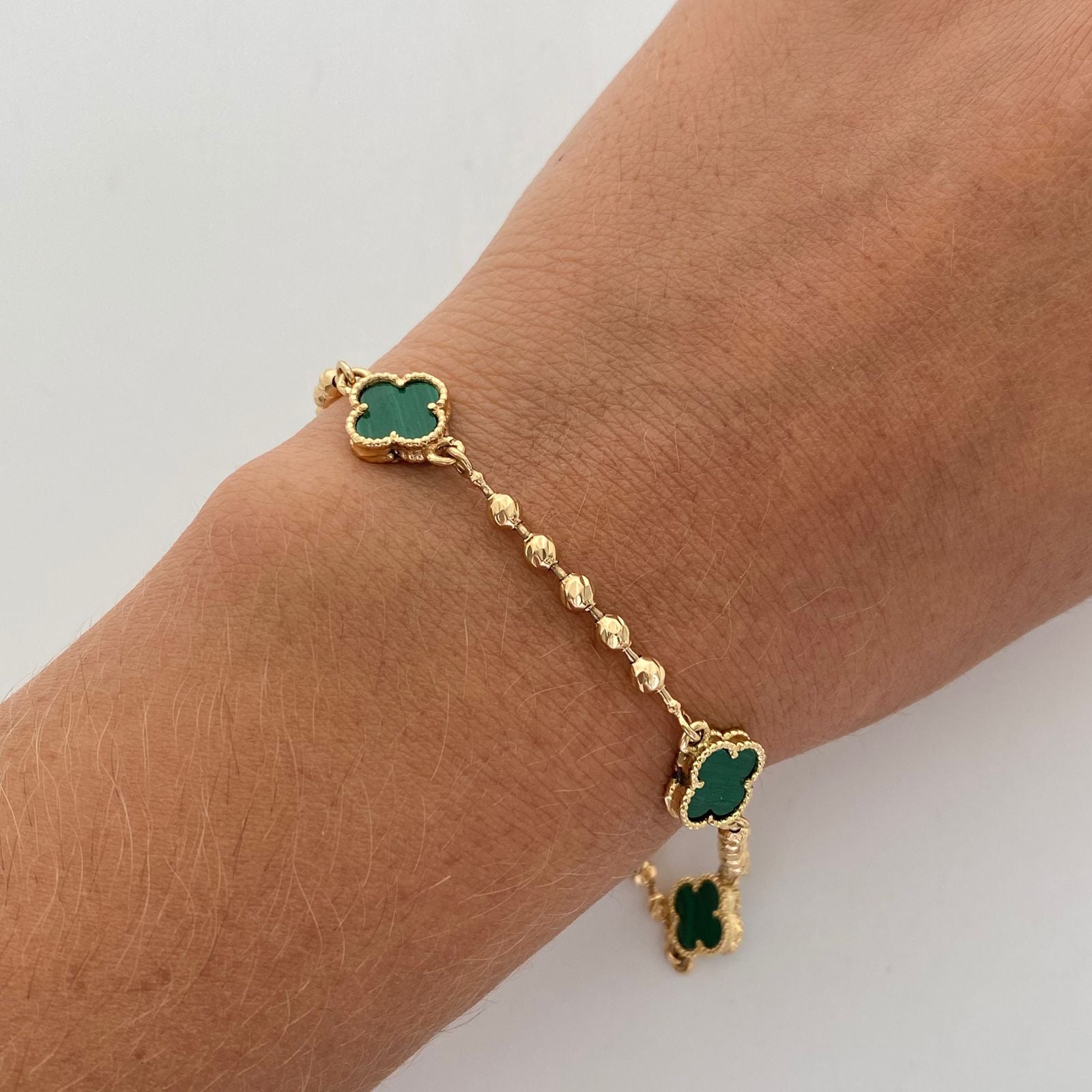 Pulso It Militar Trebol Verde Oro amarillo 18k +3 / 7,05 Gr / 3 mm / 18 Cm