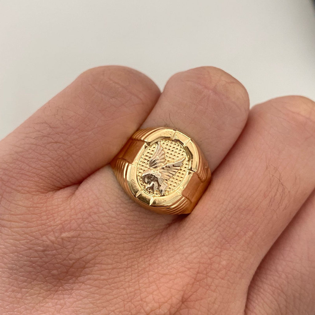 Anillo Troquel Aguila Oro amarillo y Oro blanco 18k / Talla 9 / 3,7 Gr / 4,2 mm