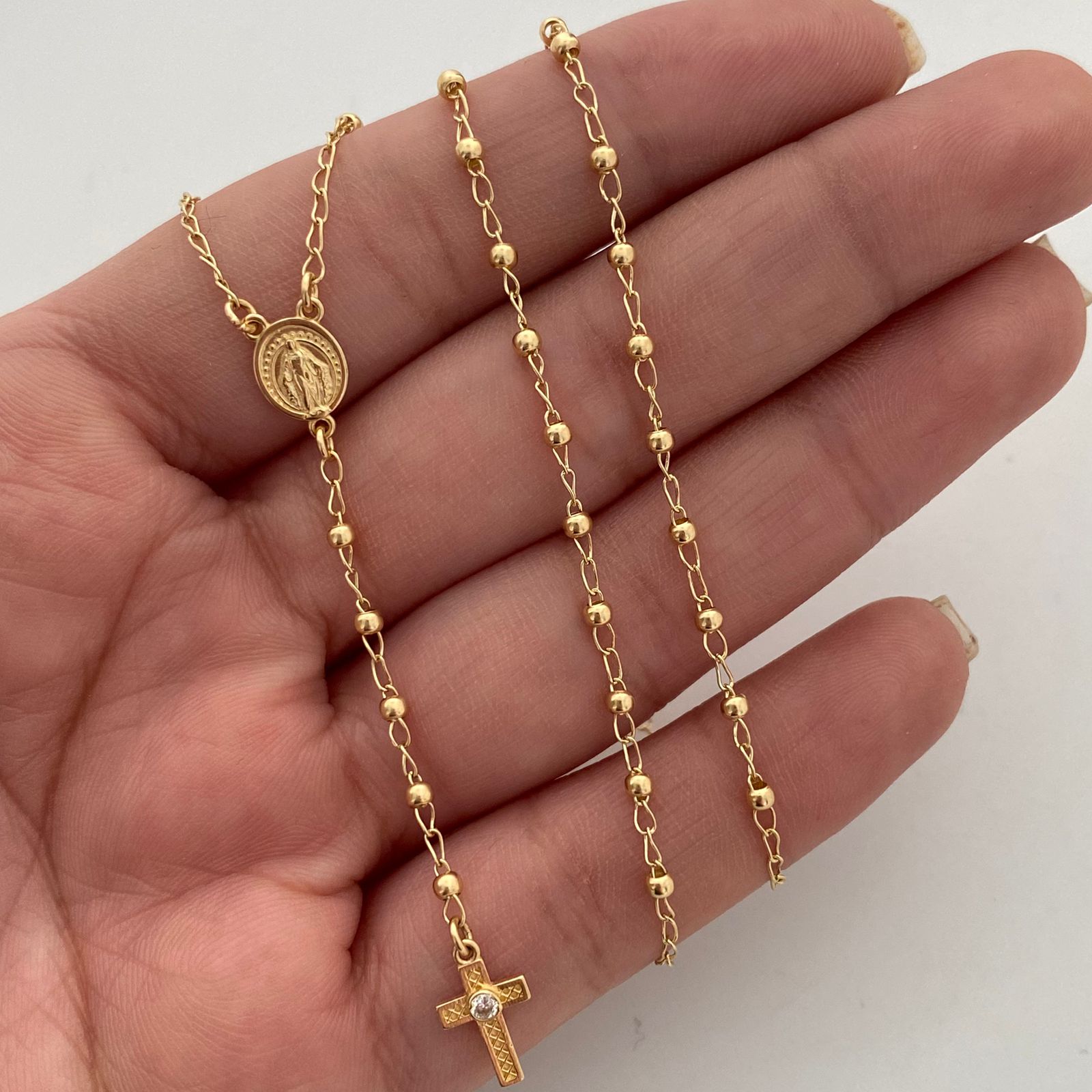 Rosario Virgen Milagrosa Bola 2mm Oro amarillo 18k 4,30 Gr / 55 Cm  Broche 0,30