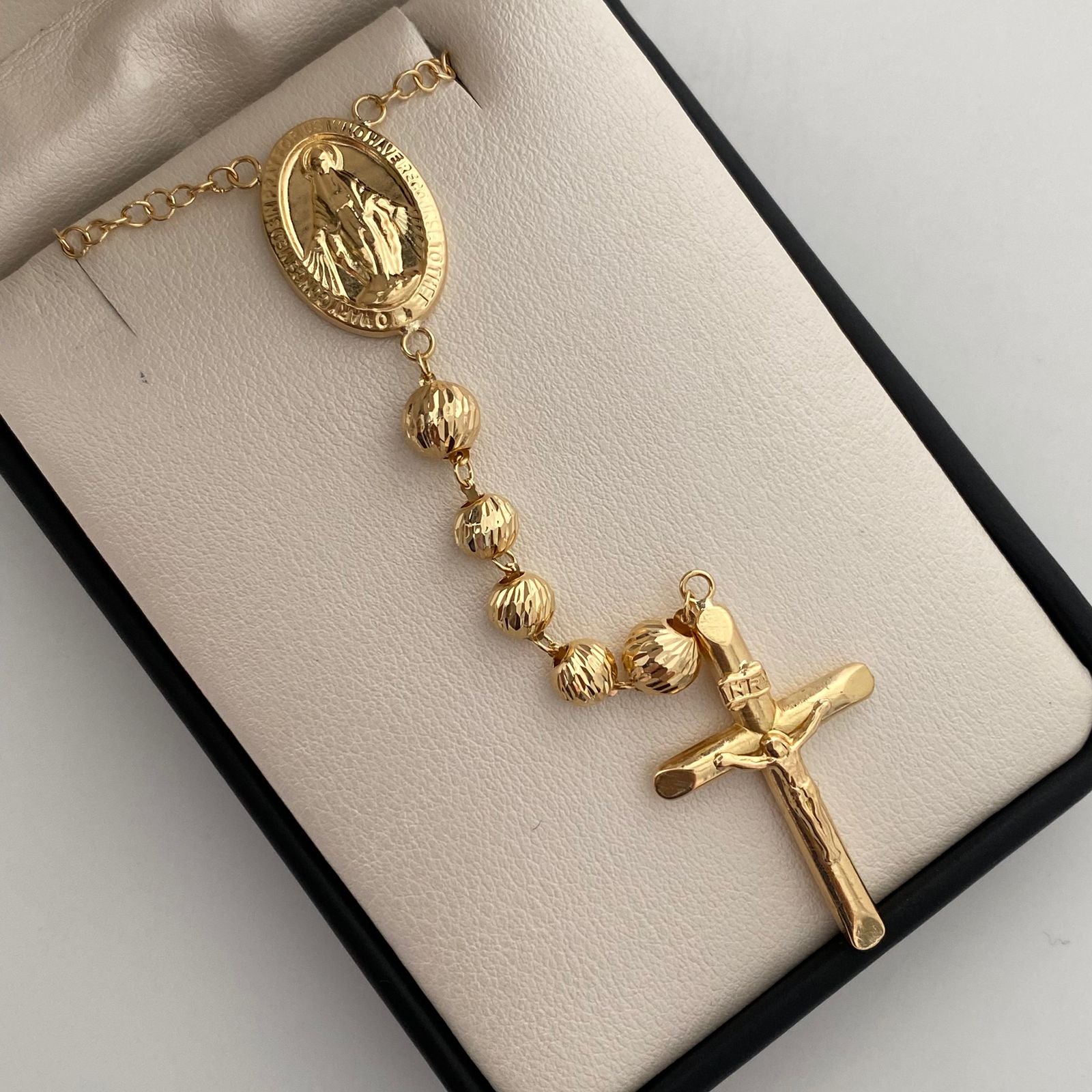Rosario Virgen Milagrosa Bola diamantada 6mm Oro amarillo 18k 14,0 Gr / 65 Cm
