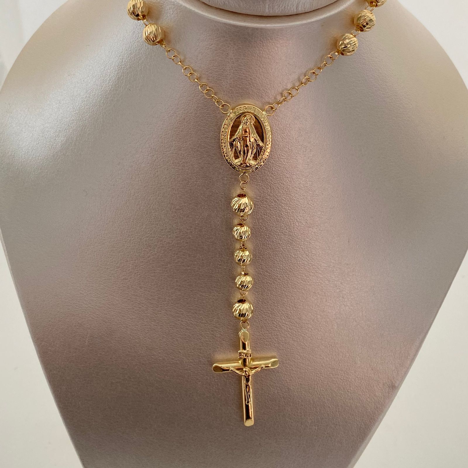 Rosario Virgen Milagrosa Bola diamantada 6mm Oro amarillo 18k 14,0 Gr / 65 Cm