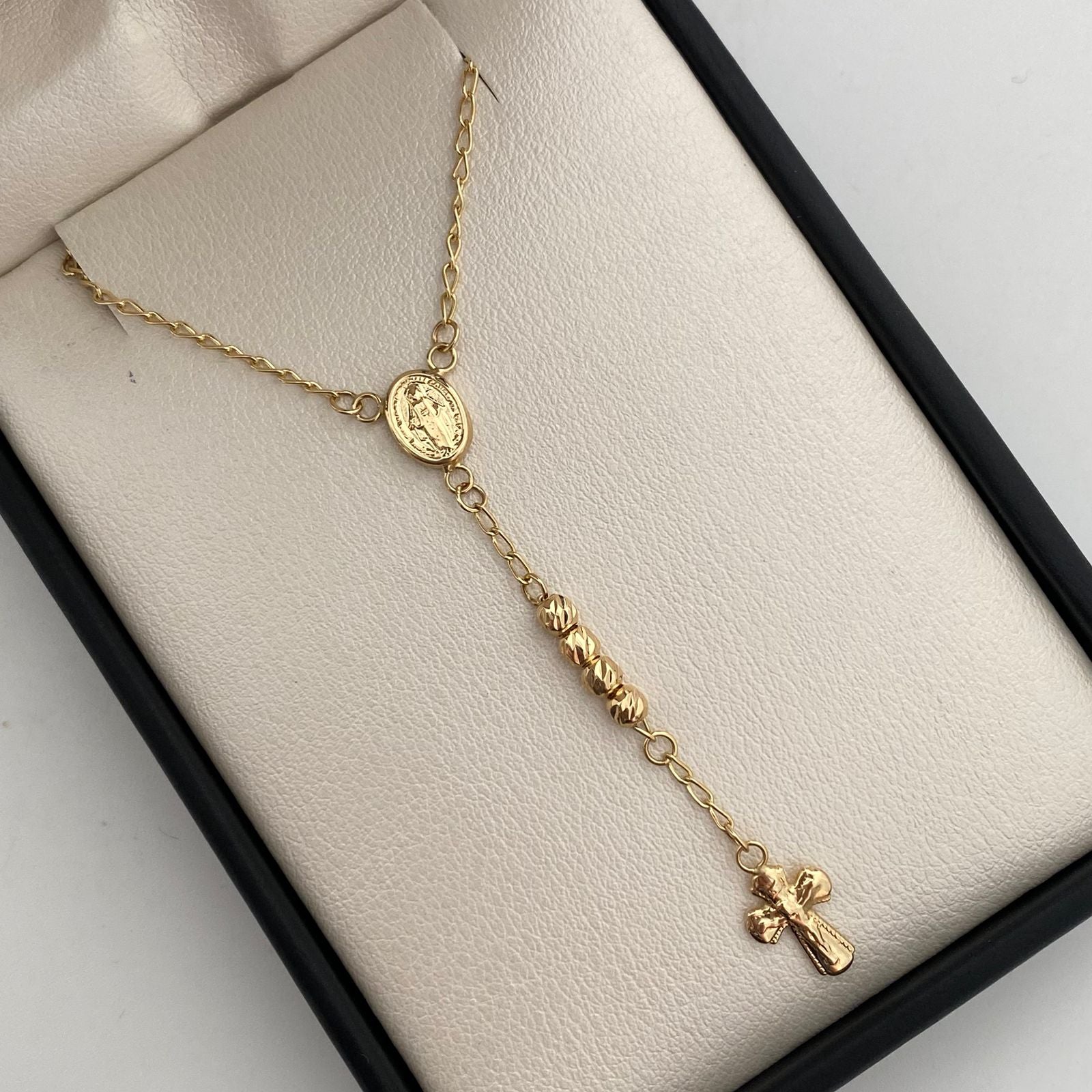 Rosario Virgen Milagrosa Bola Diamantada 3mm Oro amarillo 18k 6,00 Gr / 50 Cm  Broche 0,30