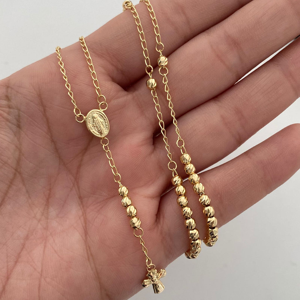 Rosario Virgen Milagrosa Bola Diamantada 3mm Oro amarillo 18k 6,00 Gr / 50 Cm  Broche 0,30