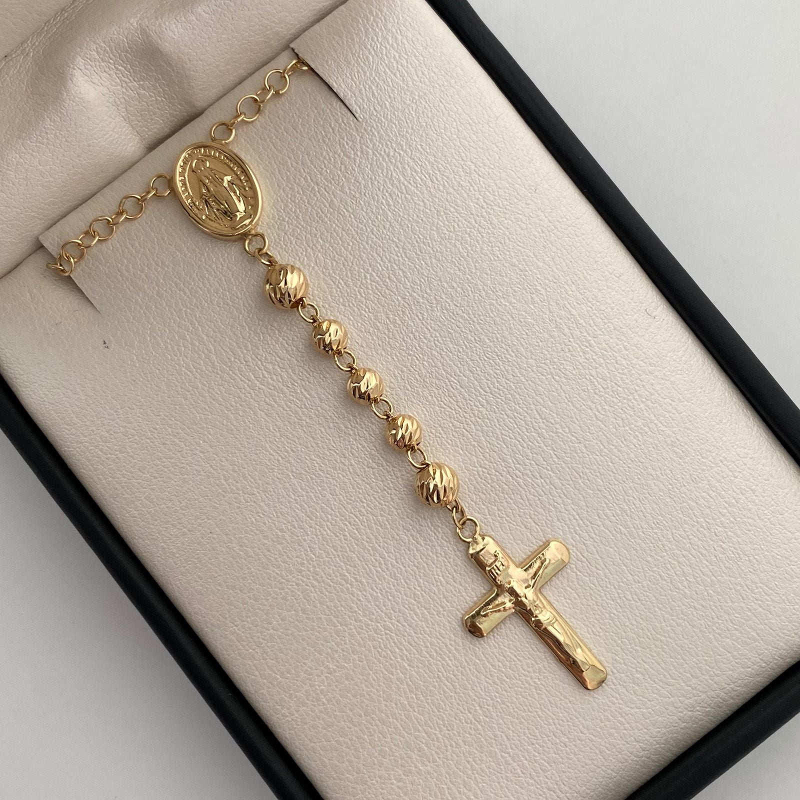 Rosario Virgen Milagrosa Bola diamantada 4mm Oro amarillo 18k 11,1 Gr / 65 Cm