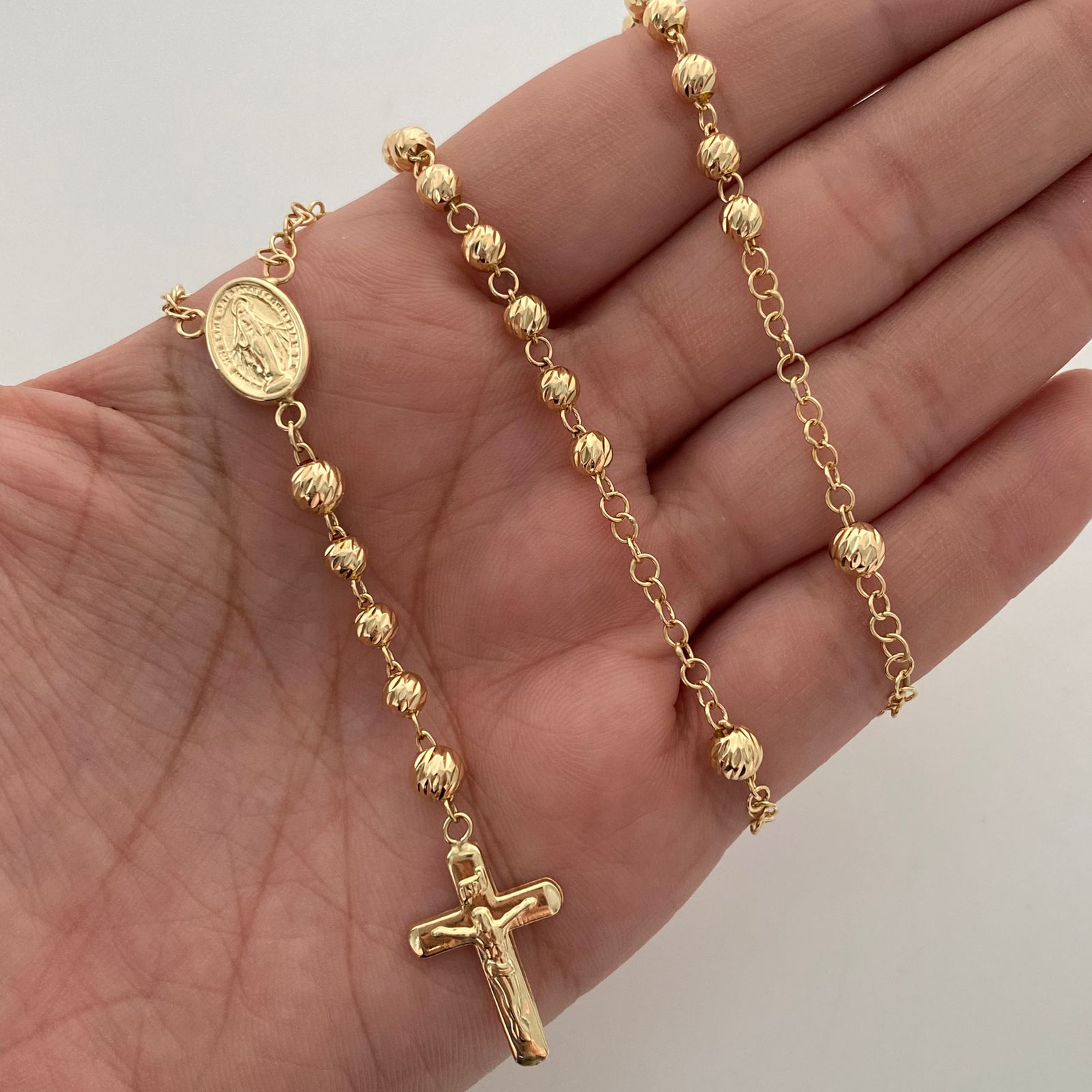 Rosario Virgen Milagrosa Bola diamantada 4mm Oro amarillo 18k 11,1 Gr / 65 Cm