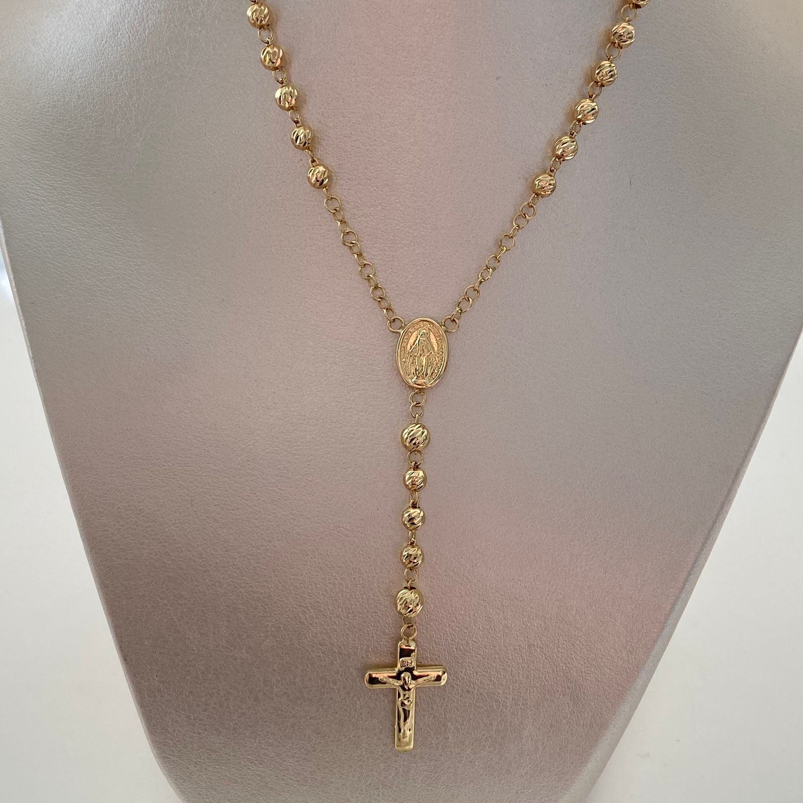 Rosario Virgen Milagrosa Bola diamantada 4mm Oro amarillo 18k 11,1 Gr / 65 Cm