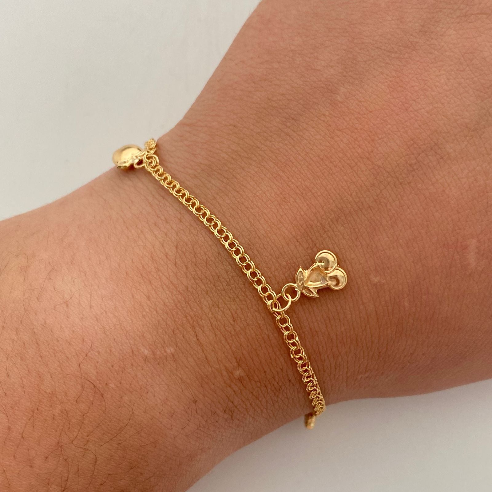 Tobillera Aro seguido dijes frutas Oro amarillo 18k 3,85 Gr / 2,3 mm / 25,7 Cm Broche 0,30