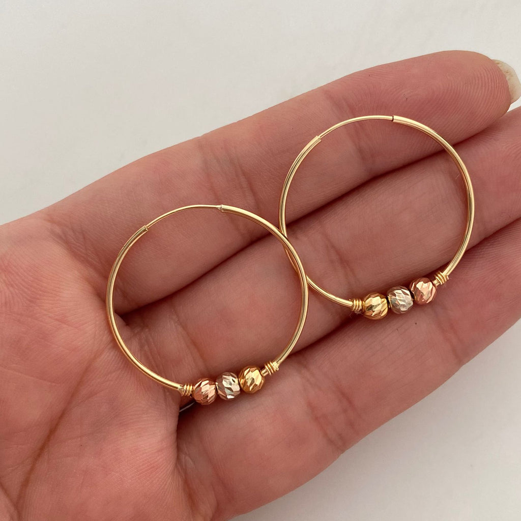Candonga Imperdible Bola Diamantada 4mm Tres oros 18k 1,9 Gr / 2,5 Cm