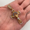 Dije cruz con cristo y circones blancos y azules  Oro amarillo 18k 10,95 Gr / 2,28 mm / 5,6 Cm
