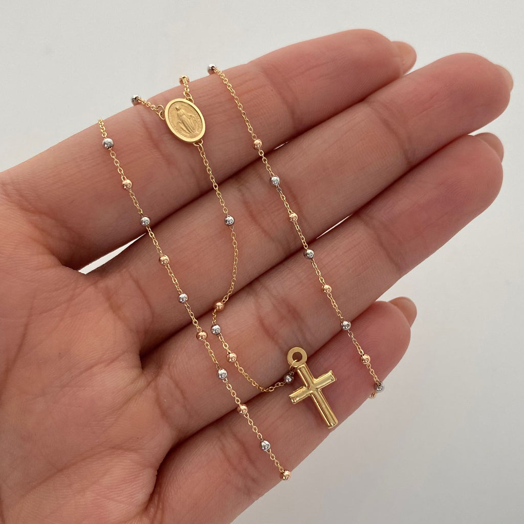 Rosario It Virgen Milagrosa Bola 2mm lisa Tres oros 18k +4 / 2,75 Gr / 2 mm / 50 Cm
