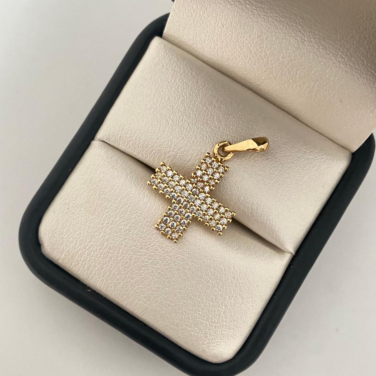 Dije cruz cuadrada blanca Oro amarillo 18k 2,1 Gr / 2,5 Cm