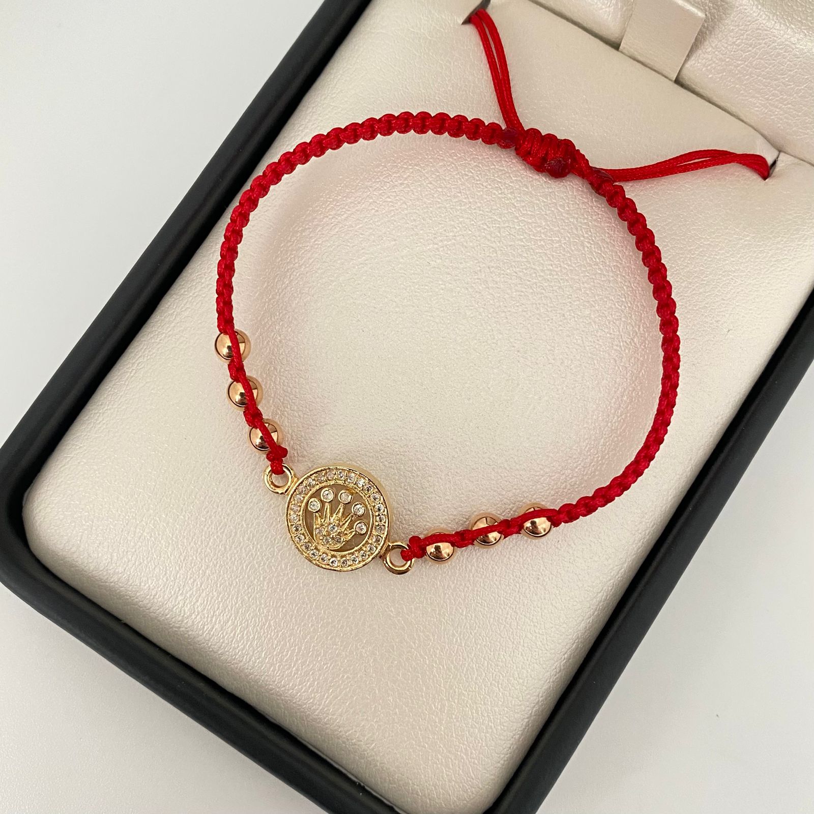 Pulsera tejida silueta corona borde casting bolas lisas #4 Oro amarillo 18k 2,20 Gr