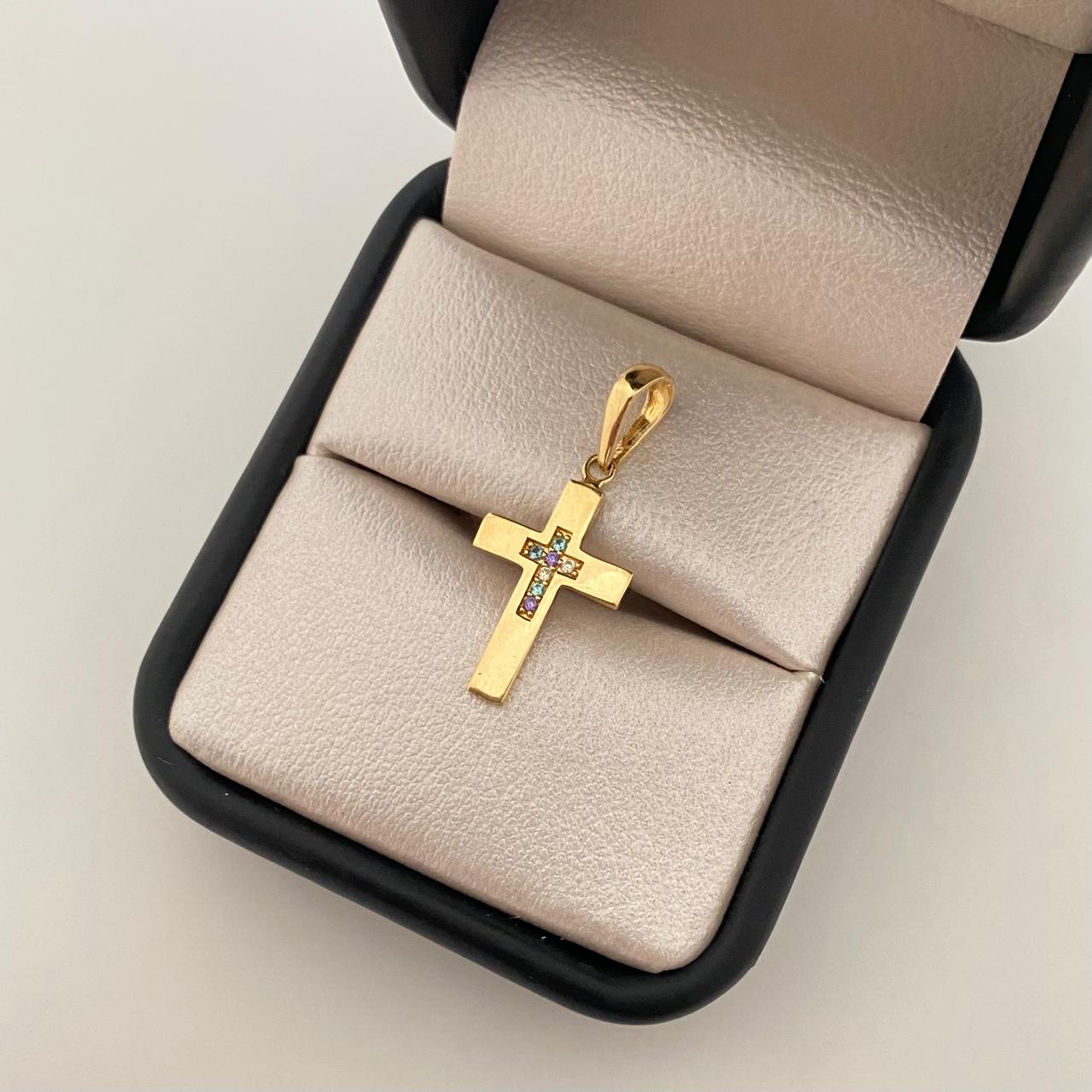 Dije cruz centro con circones coloresOro amarillo 18K 1,30 GR / 3 CM