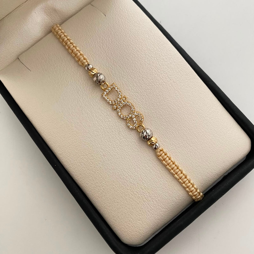 Pulsera tejida Dios Casting Bolas diamantadas 5,4,3mm  Oro amarillo y Oro blanco 18k 1,55 Gr