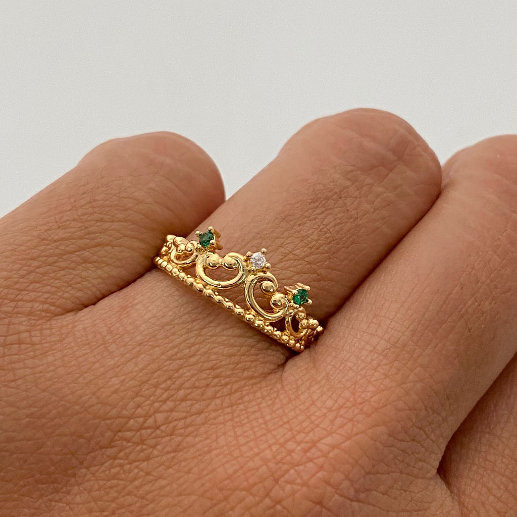 Anillo 15 Casting Blanco y Verde Oro amarillo 18k / Talla 6 / 2,2 Gr